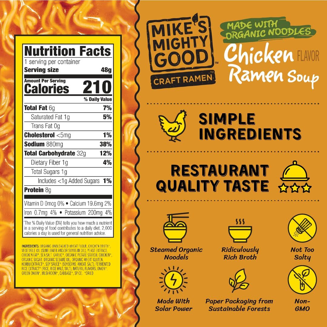 Mike's Mighty Good Ramen Chicken Soup - Chicken Noodle Soup - Instant Ramen Noodles Cups - Organic Non-Gmo Instant Noodles - 1.6 Ounces - 6 Pack