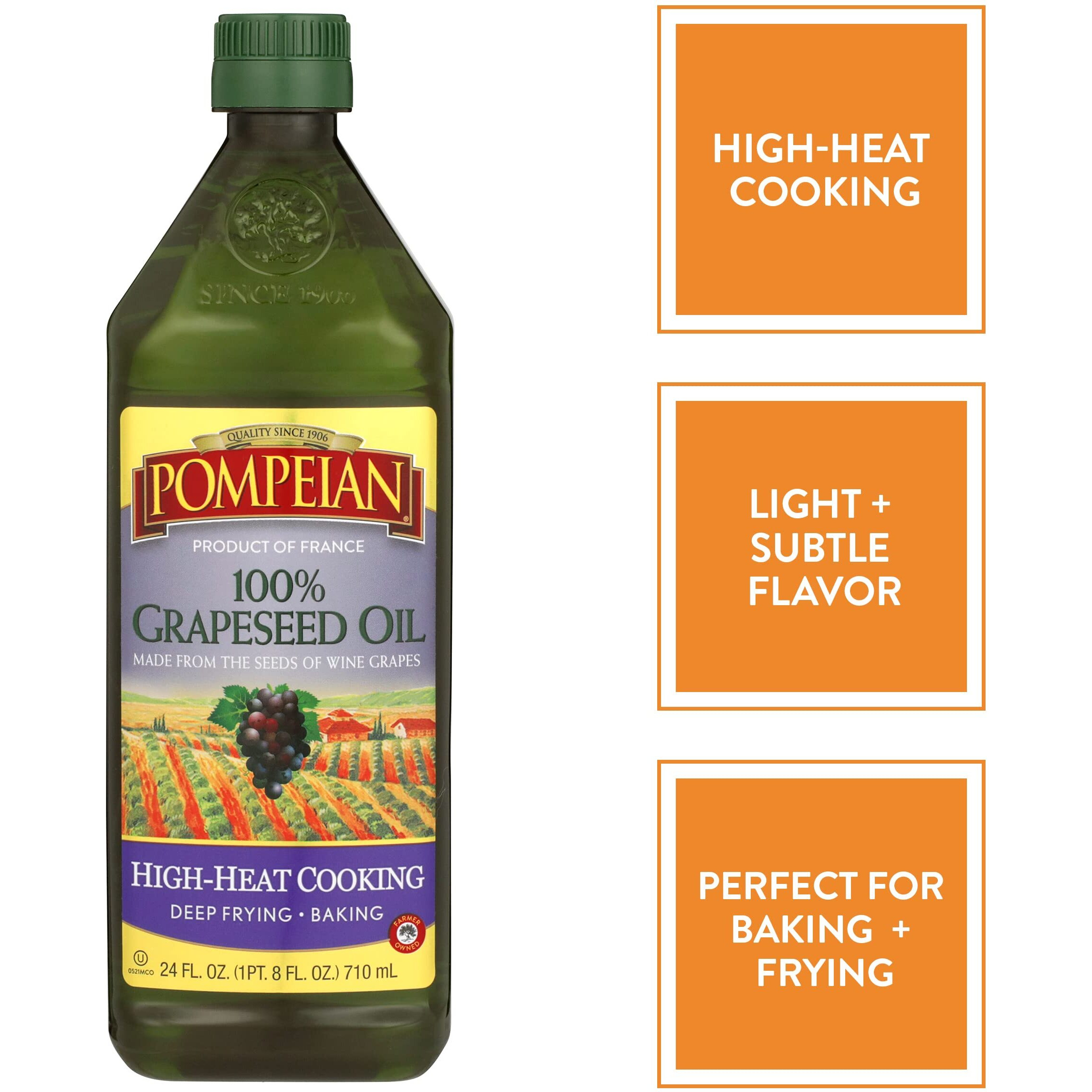 Pompeian 100% Grapeseed Oil, Light And Subtle Flavor, Perfect For High-Heat Cooking, Deep Frying And Baking, 24 Fl. Oz., Pack Of 6