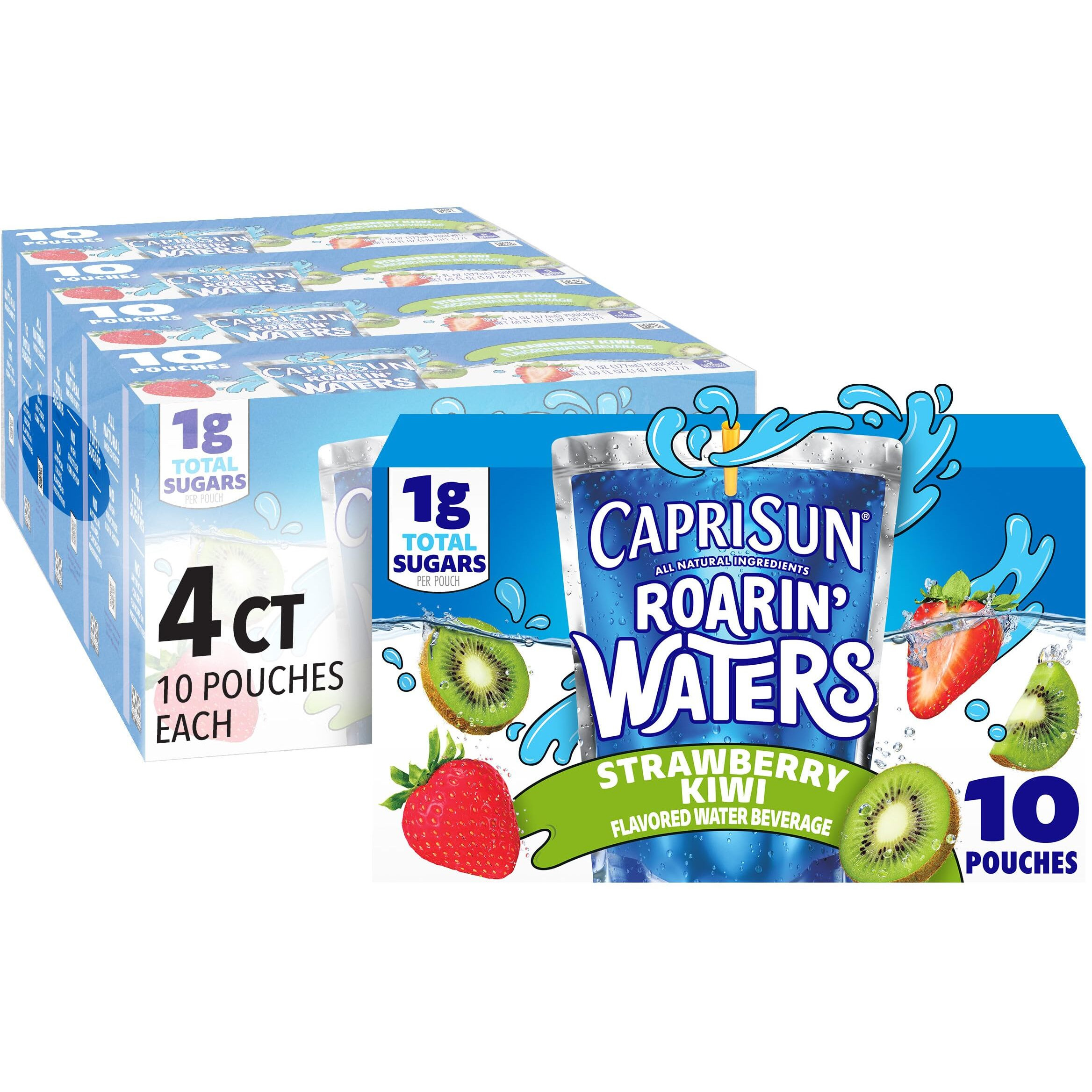 Capri Sun Roarin' Waters Strawberry Kiwi Surf Naturally Flavored Water Kids Beverage (40 Ct Pack, 4 Boxes Of 10 Pouches)