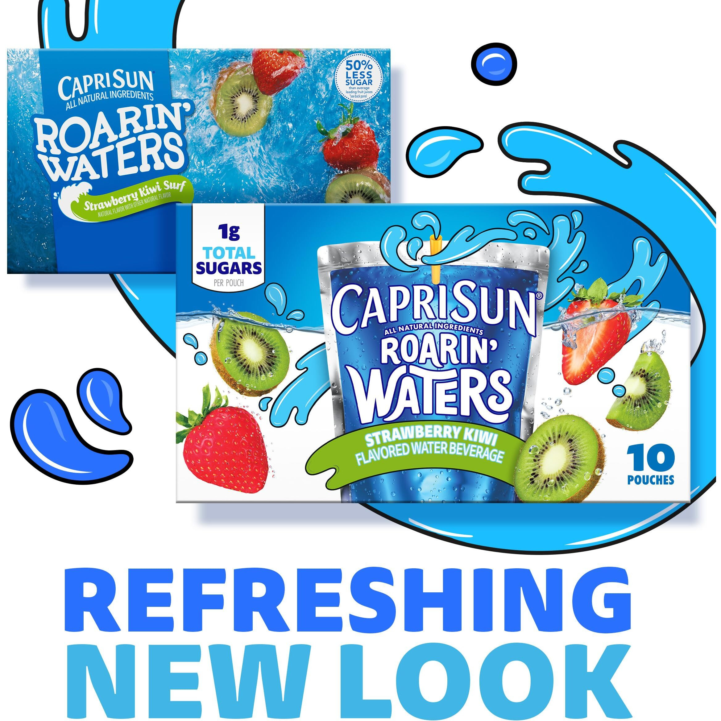 Capri Sun Roarin' Waters Strawberry Kiwi Surf Naturally Flavored Water Kids Beverage (40 Ct Pack, 4 Boxes Of 10 Pouches)