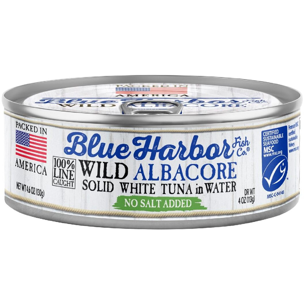 Blue Harbor Fish Co. Wild Albacore Solid White Tuna In Water No Salt Added - 4.6 Oz Can (Pack Of 12)