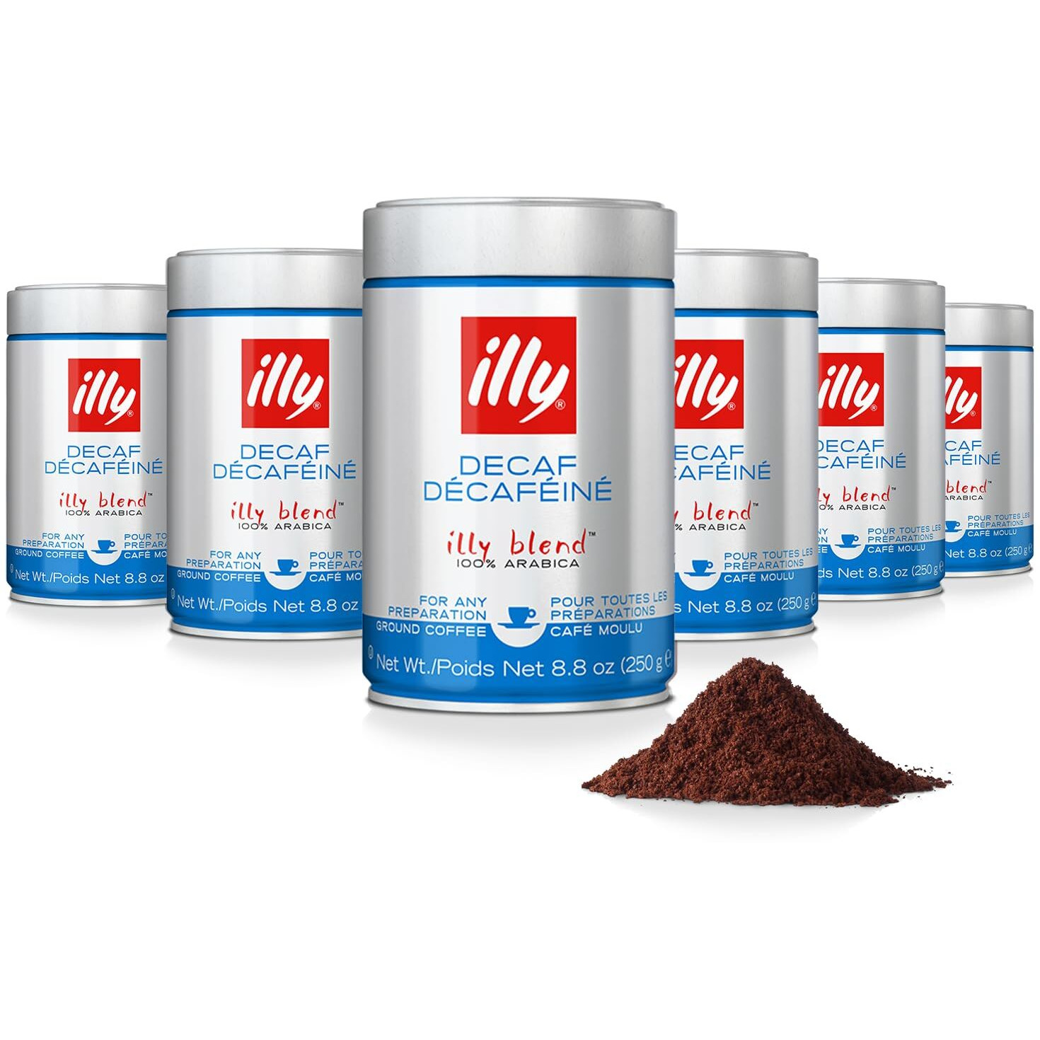 Illy Ground Coffee Espresso - 100% Arabica Coffee Ground - Classico Decaf Roast - Notes Of Caramel, Toasted Bread & Chocolate - Rich Aromatic Profile - No Preservatives - 8.8 Ounce, 6 Pack