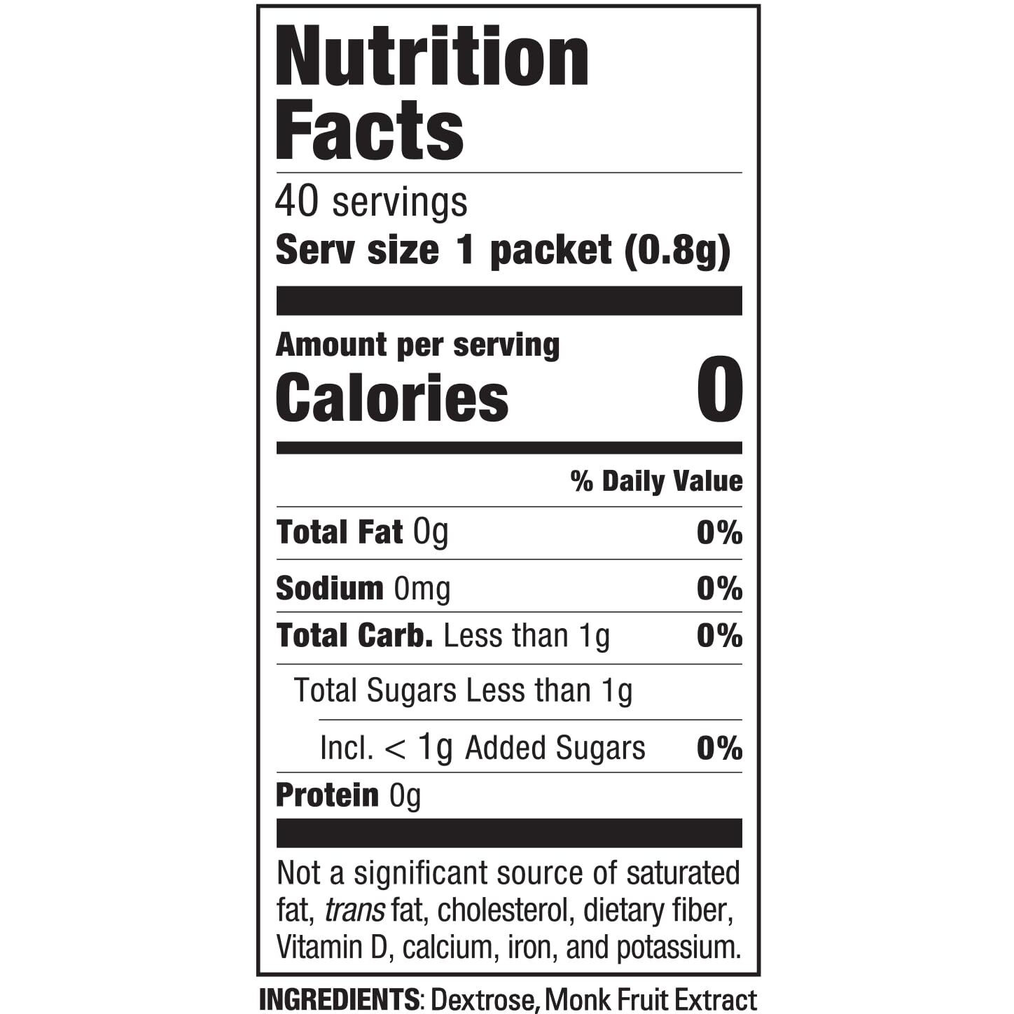 Monk Fruit In The Raw Zero-Calorie Sugar Substitute Packets - Natural Monk Fruit Sweetener Powder, No Erythritol, Plant-Based Keto Sweetener, Diabetic Friendly, 40 Packets Ea (Pack Of 2)