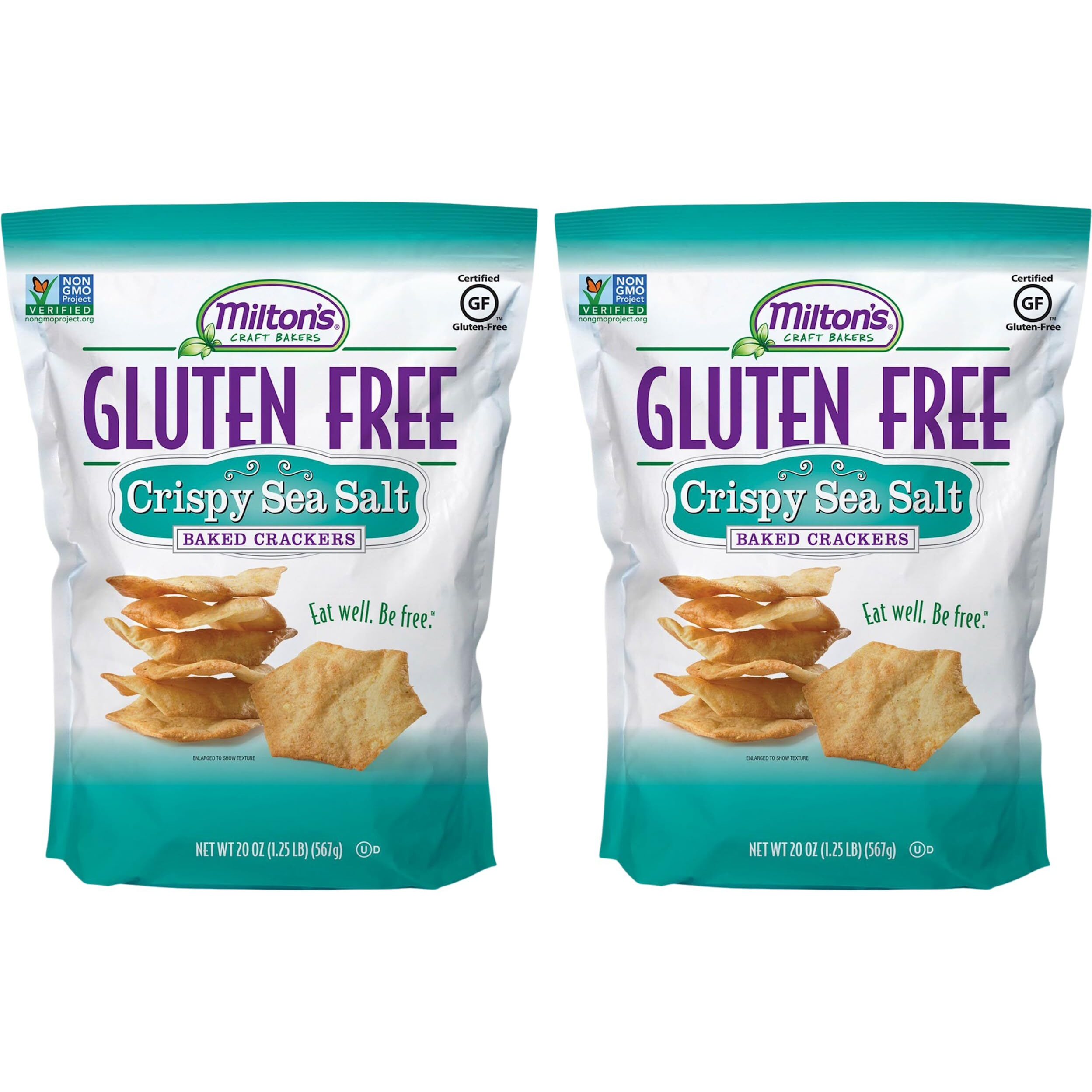 Milton's Craft Bakers Gluten Free Crispy Sea Salt Crackers - Baked Sea Salt Crackers, Non-Gmo Project Verified, Kosher, Certified Gluten Free Sea Salt Snack, 5 Grains In Every Bite - 20 Oz, Pack Of 2