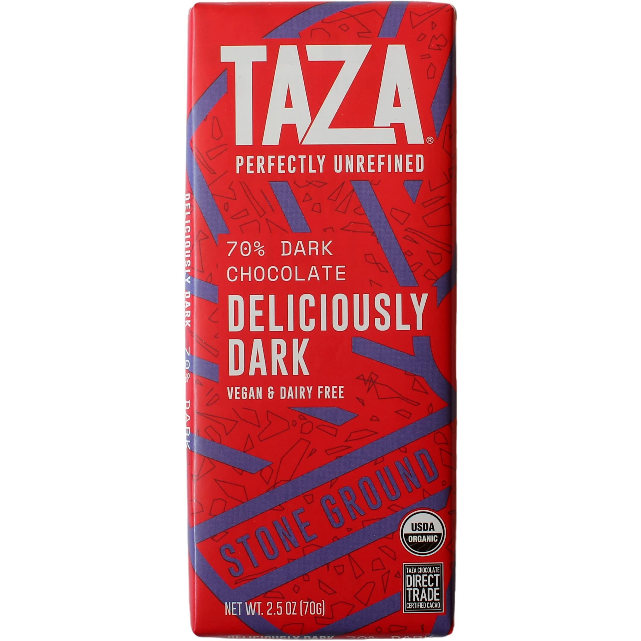 Taza Chocolate Organic Amaze Bar 70% Stone Ground, Deliciously Dark, 2.5 Ounce (10 Count), Vegan