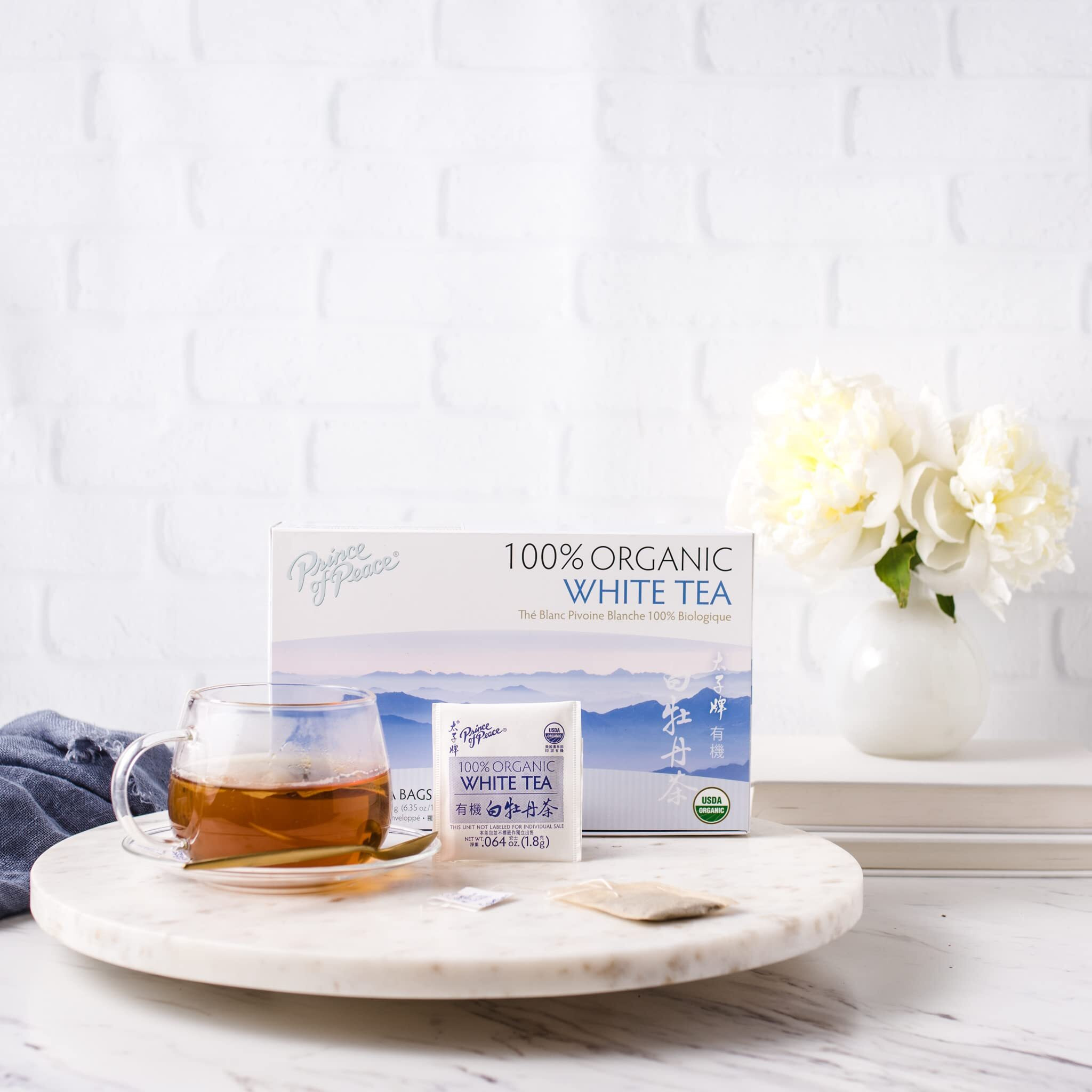 Prince Of Peace Organic White Tea, 100 Tea Bags - 100% Organic White Tea - Unsweetened White Tea - Lower Caffeine Alternative To Coffee - Herbal Health Benefits