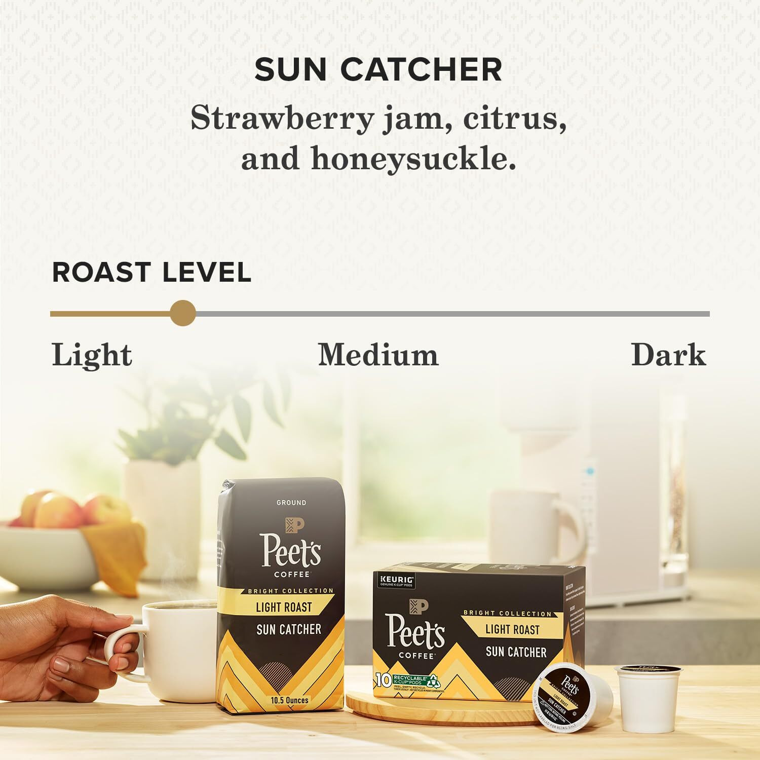 Peet's Coffee, Light Roast K-Cup Coffee Pods For Keurig Coffee Machines - Sun Catcher, 60 Count (6 Boxes Of 10 K-Cup Pods)