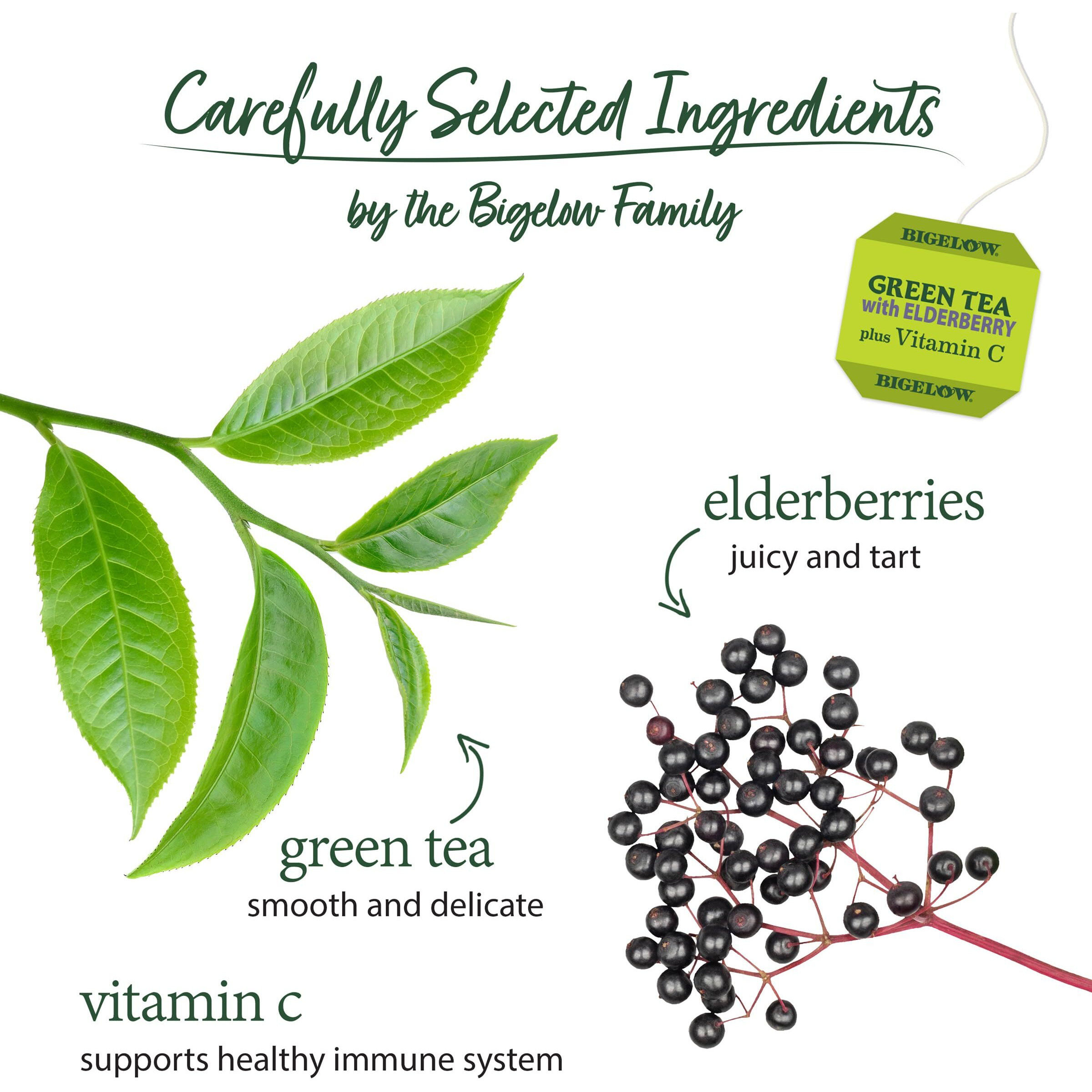 Bigelow Tea Green Tea With Elderberry Plus Vitamin C, Caffeinated Tea With Elderberry, 18 Count Box (Pack Of 6), 108 Total Tea Bags