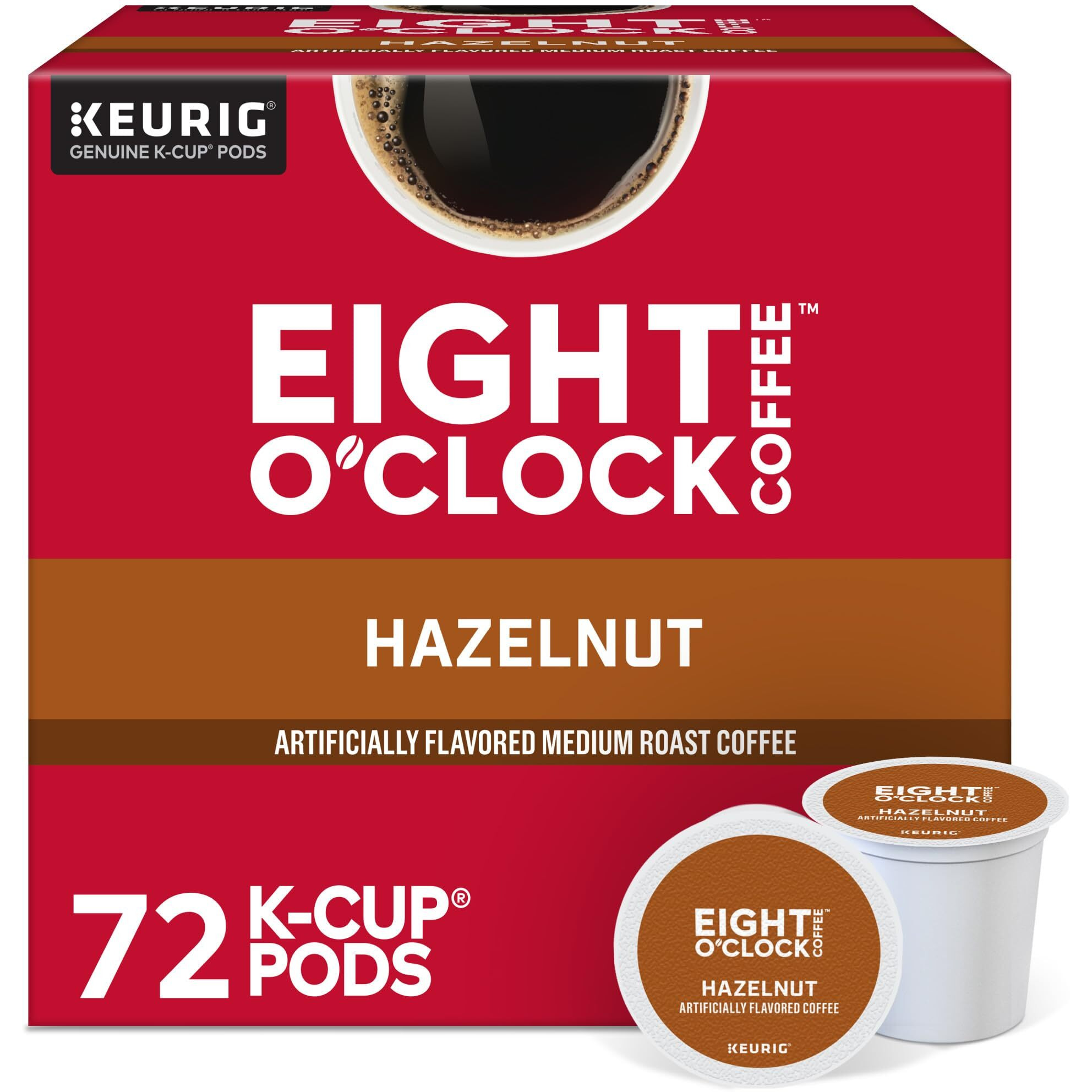 Eight O'Clock Coffee Hazelnut, Keurig Single Serve K-Cup Pods, Medium Roast, 72 Count (6 Packs Of 12)