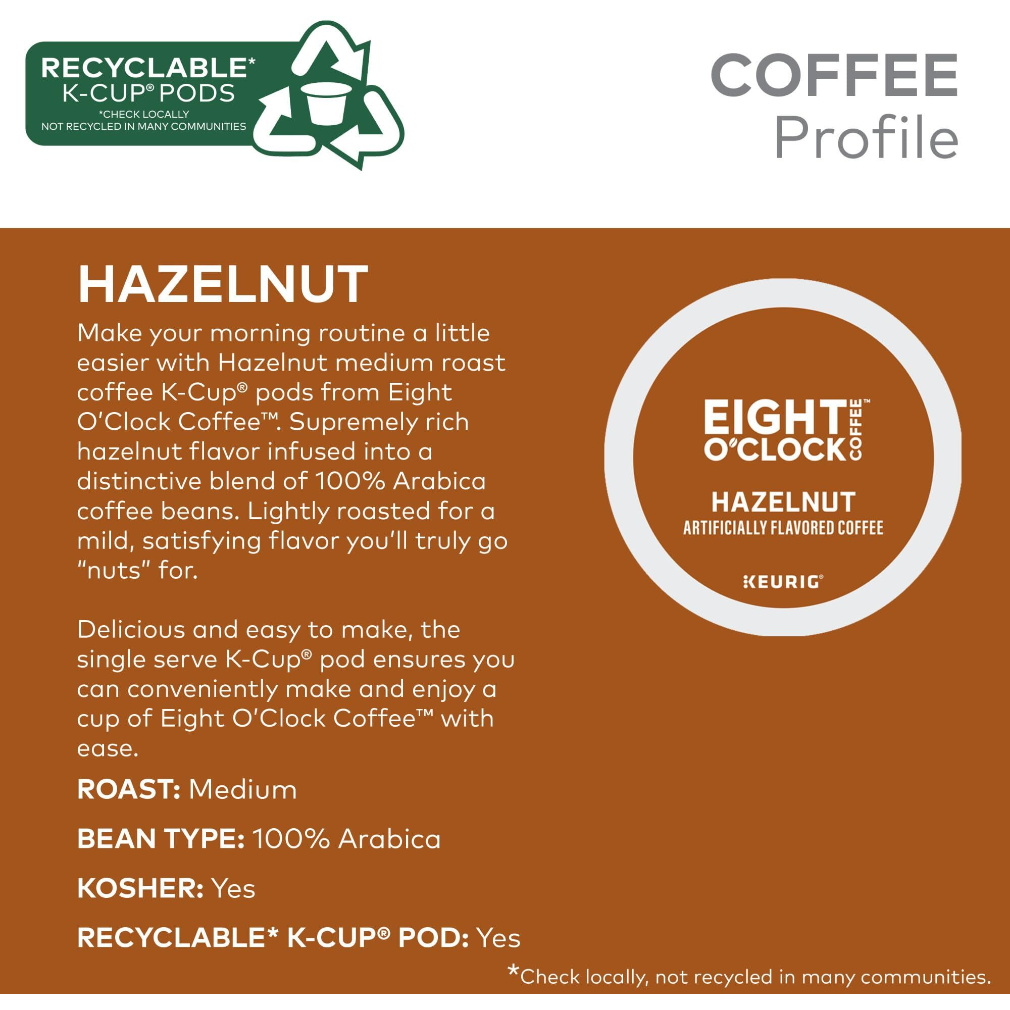 Eight O'Clock Coffee Hazelnut, Keurig Single Serve K-Cup Pods, Medium Roast, 72 Count (6 Packs Of 12)