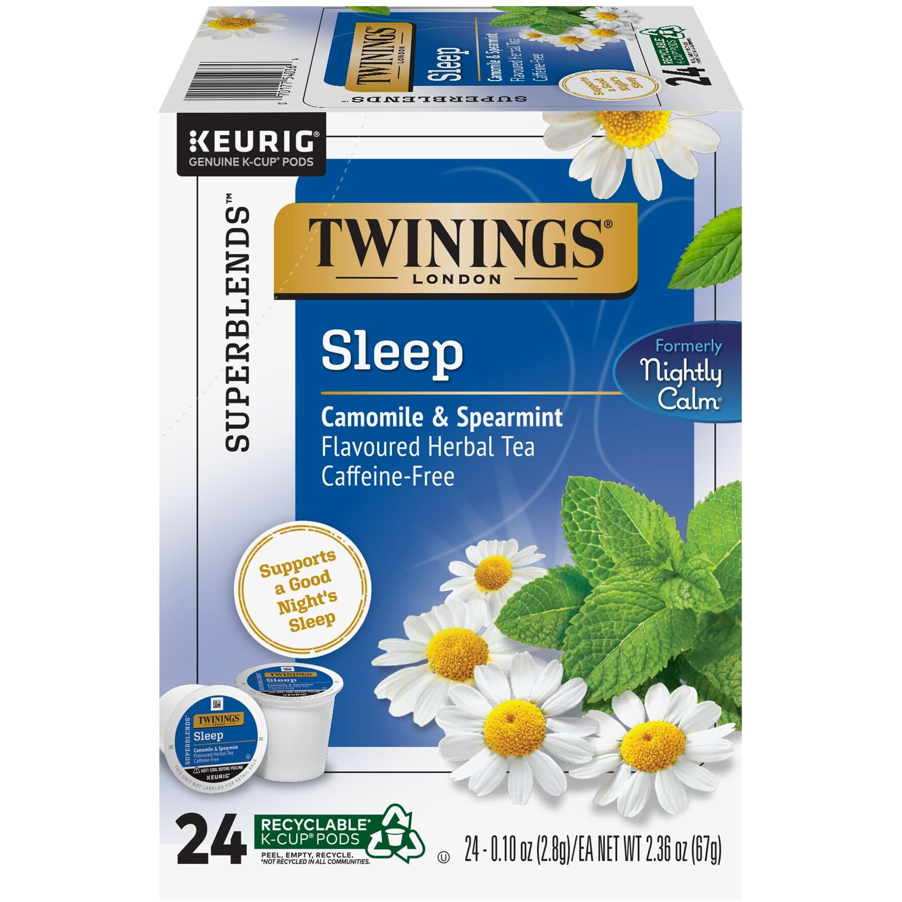 Twinings Sleep Herbal Tea K-Cup Pods For Keurig, 24 Count (Pack Of 1), Formerly Nightly Calm, Camomile, Spearmint, & Lemongrass, Naturally Caffeine-Free, Enjoy Hot Or Iced | Packaging May Vary
