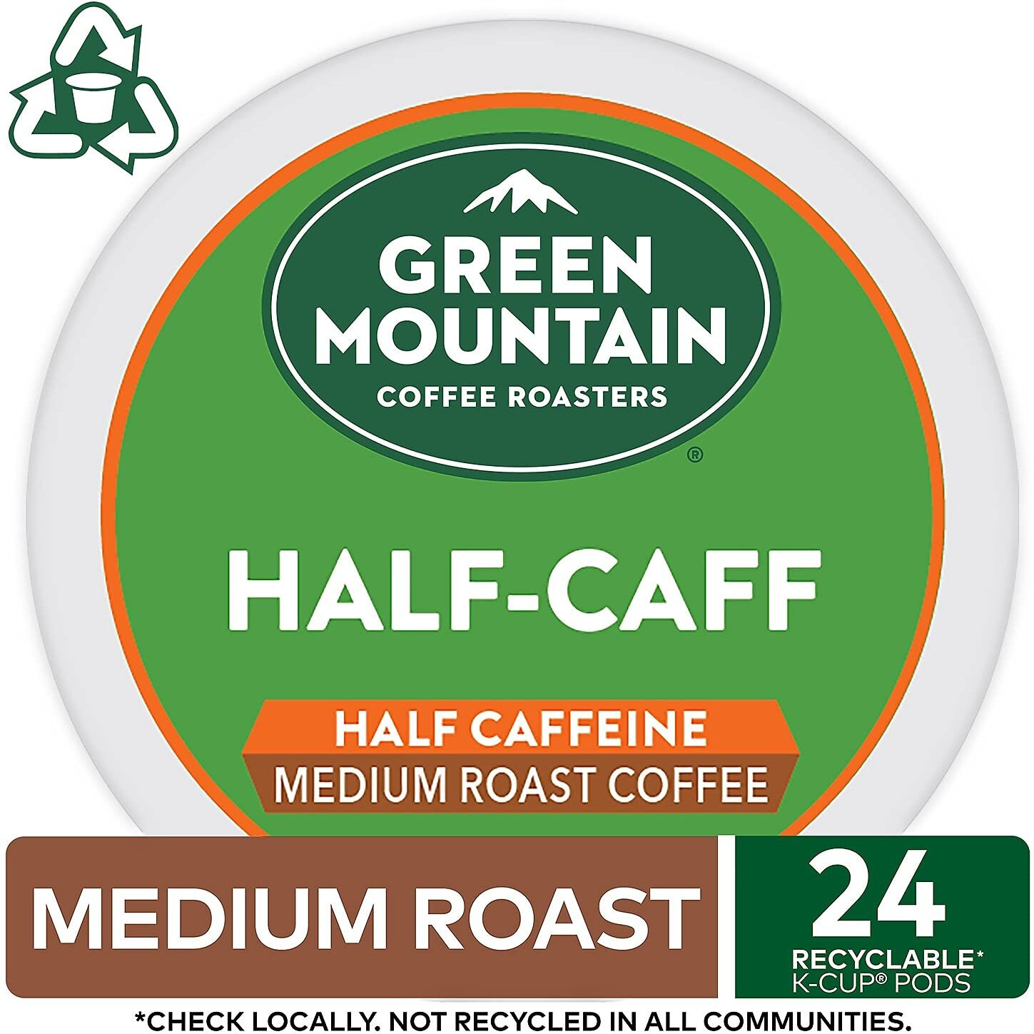 Green Mountain Coffee Roasters Half Caff, Single-Serve Keurig K-Cup Pods, Medium Roast Coffee, 24 Count