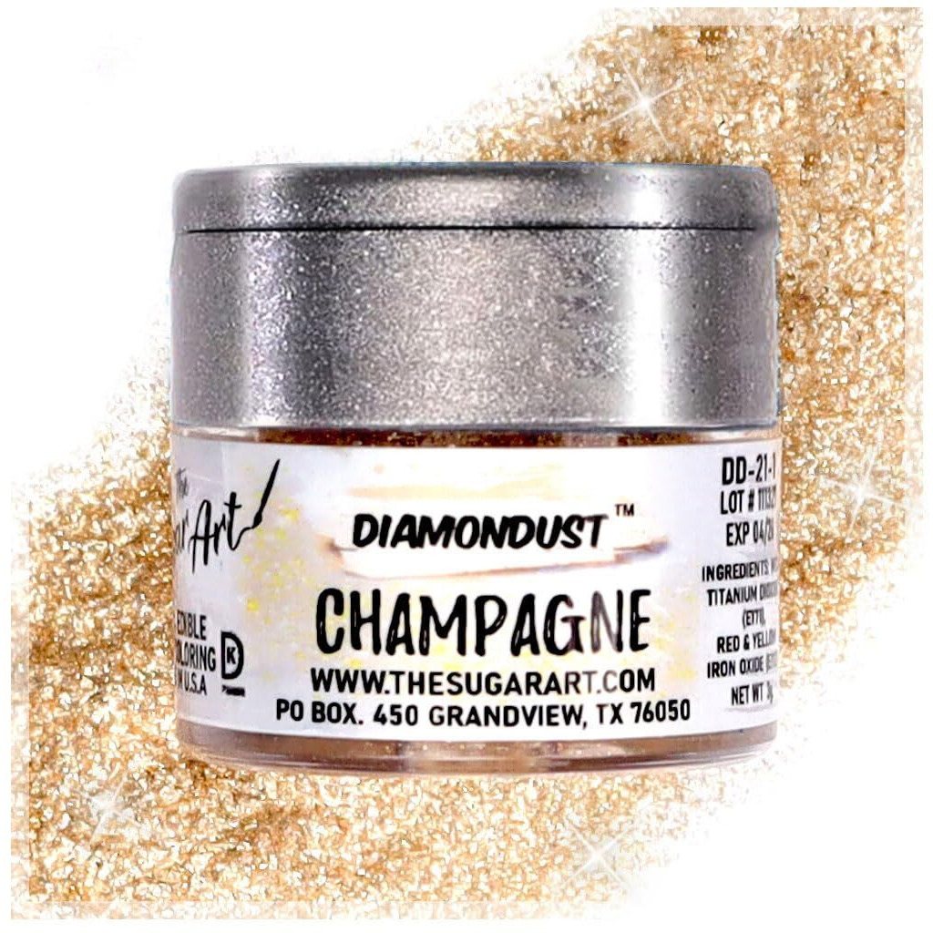 Champagne Edible Glitter For Drinks, Cocktails, Cake Decorating, Strawberries, Chocolates & More | No Taste | 4G | 100% Food-Safe | Kosher, Vegan, Gluten & Nut Free | Diamondust By The Sugar Art