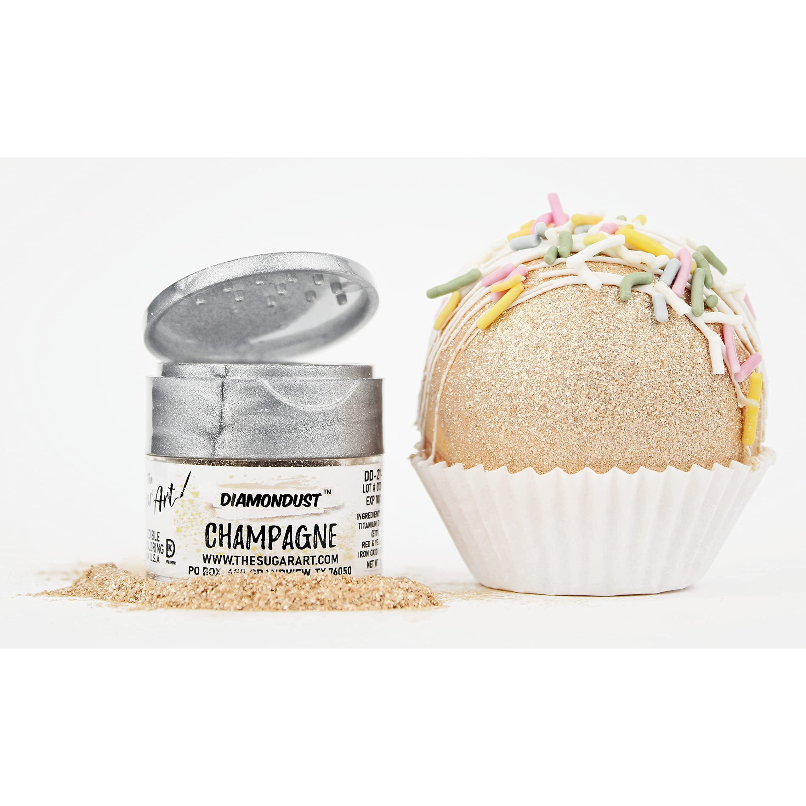 Champagne Edible Glitter For Drinks, Cocktails, Cake Decorating, Strawberries, Chocolates & More | No Taste | 4G | 100% Food-Safe | Kosher, Vegan, Gluten & Nut Free | Diamondust By The Sugar Art