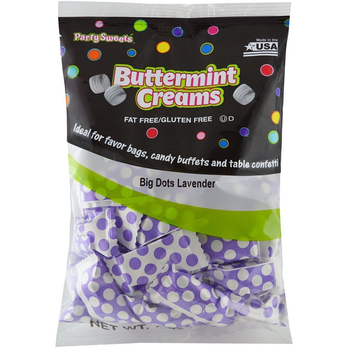 Party Sweets Big Dots Lavender Buttermints By Hospitality Mints, Appx 300 Mints, 7-Ounce Bags (Pack Of 6), White