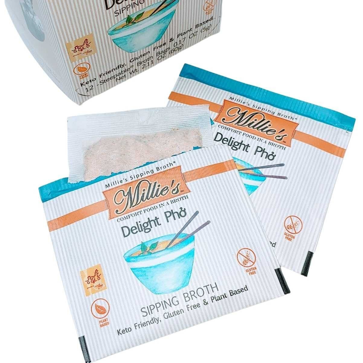 Millies Sipping Broth - Vegetable Broth -Natural-Gluten Free-Keto Friendly Delight Pho 12 Count Box