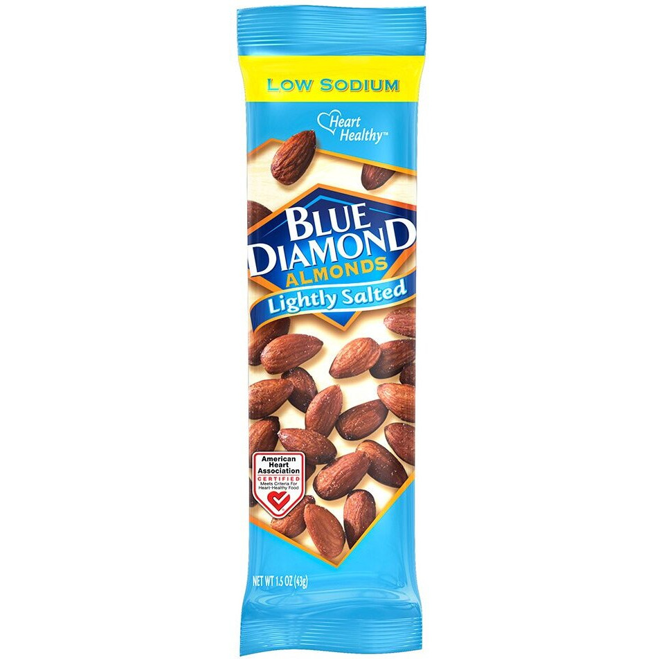 Blue Diamond Almonds, Low Sodium, Lightly Salted Flavored Snack Nuts, Single Serve Bags (1.5 Oz. Tubes, Pack Of 12)