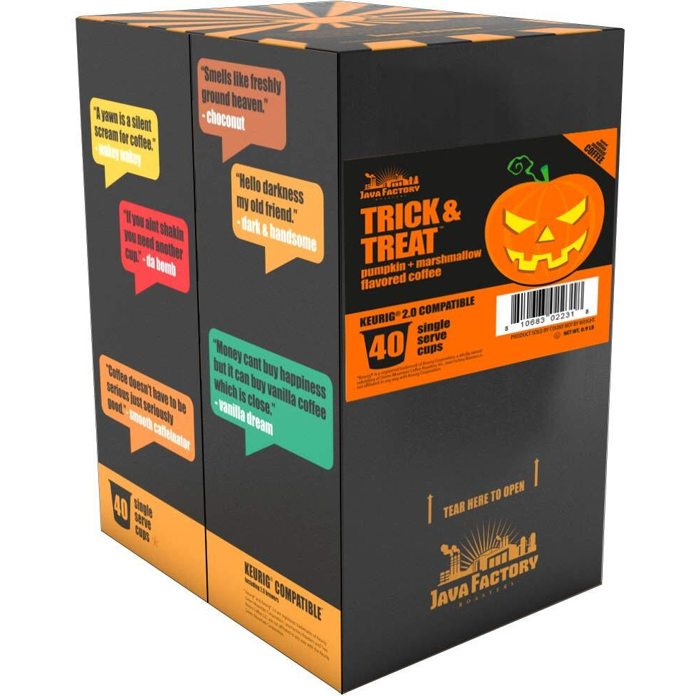 Java Factory Coffee Pods Pumpkin And Marshmallow Flavored Coffee Compatible With K Cup Brewers Including 2.0, Trick And Treat, 40 Count