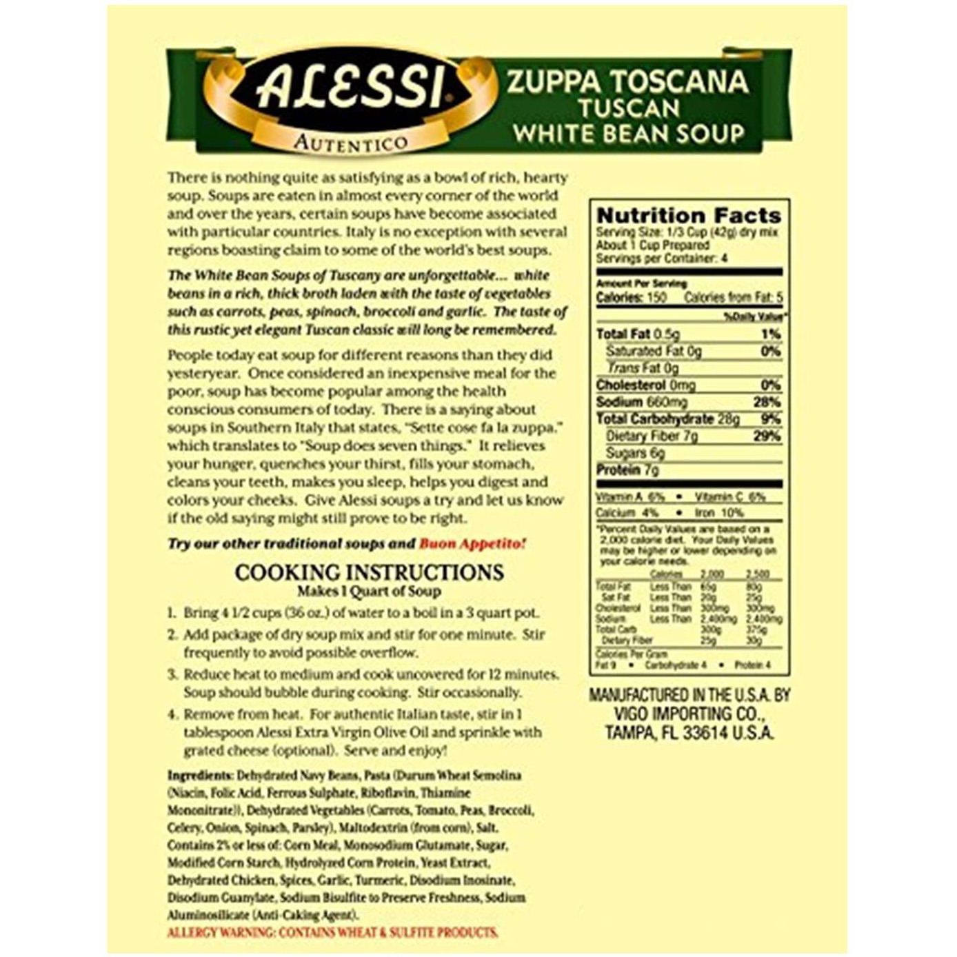 Alessi Autentico Premium Soups, Traditional Flavors, 6Oz (Tuscan White Bean, Pack Of 6)