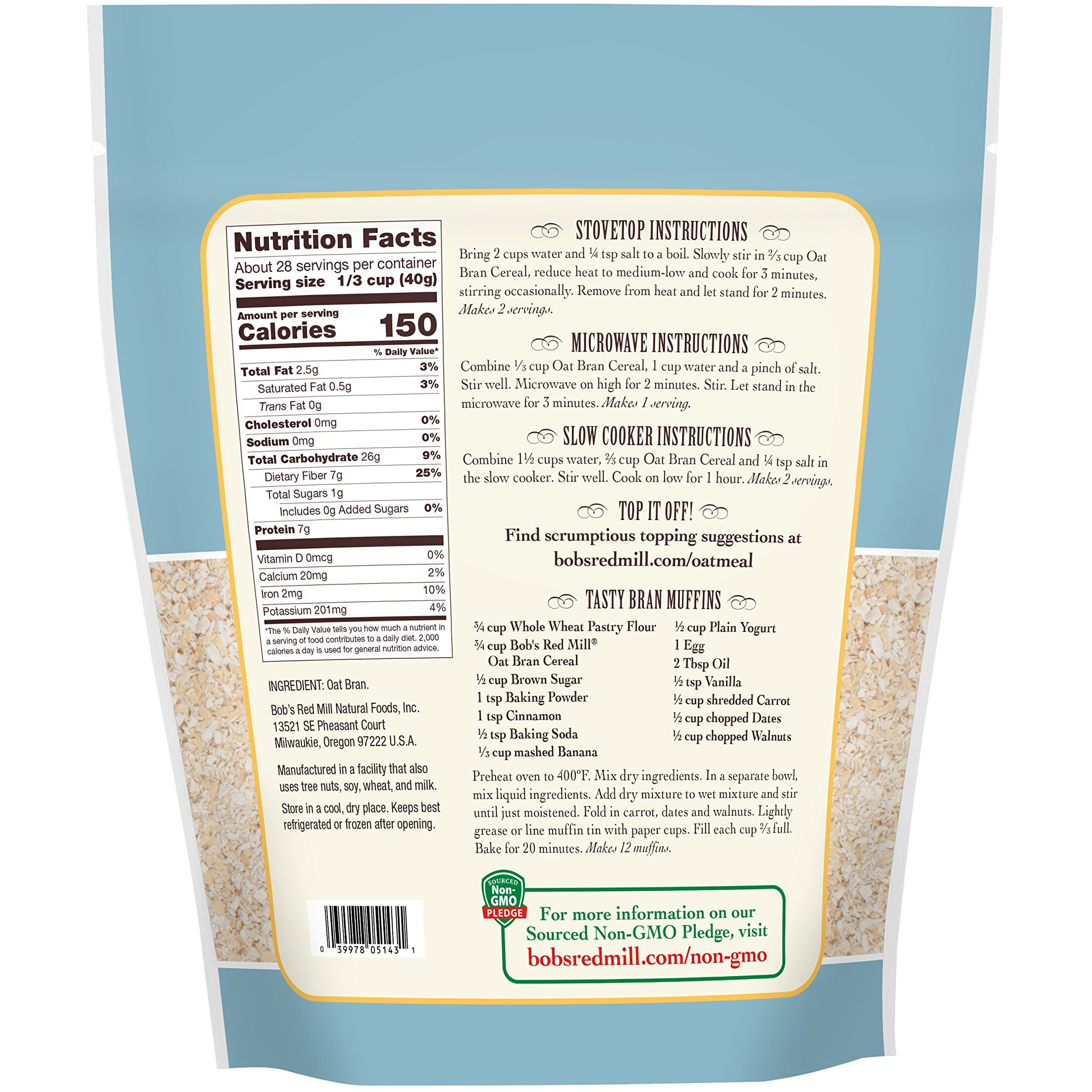 Bob's Red Mill Oat Bran Hot Cereal 4-40 Oz Bags