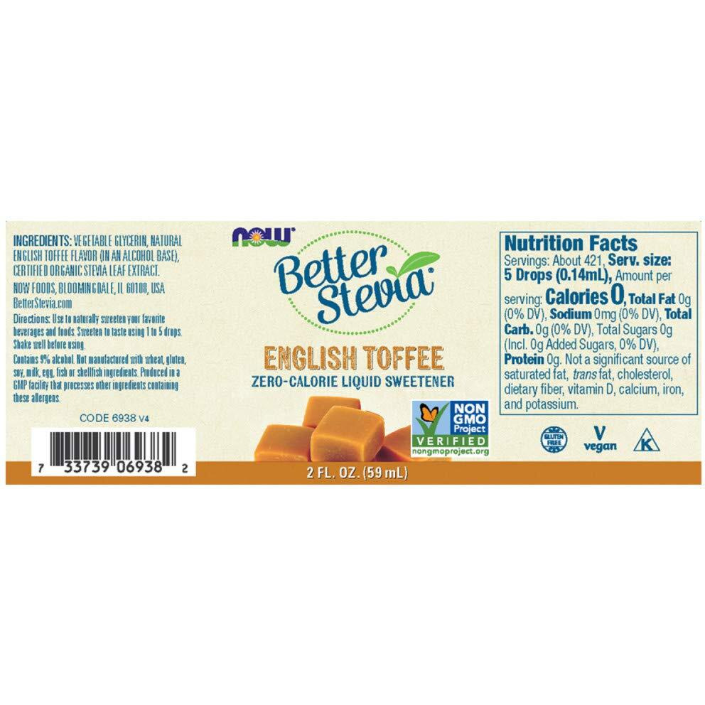 Now Foods, Better Stevia, Liquid Zero-Calorie Sweetener, English Toffee, Low Glycemic Impact, Kosher, 2-Ounce