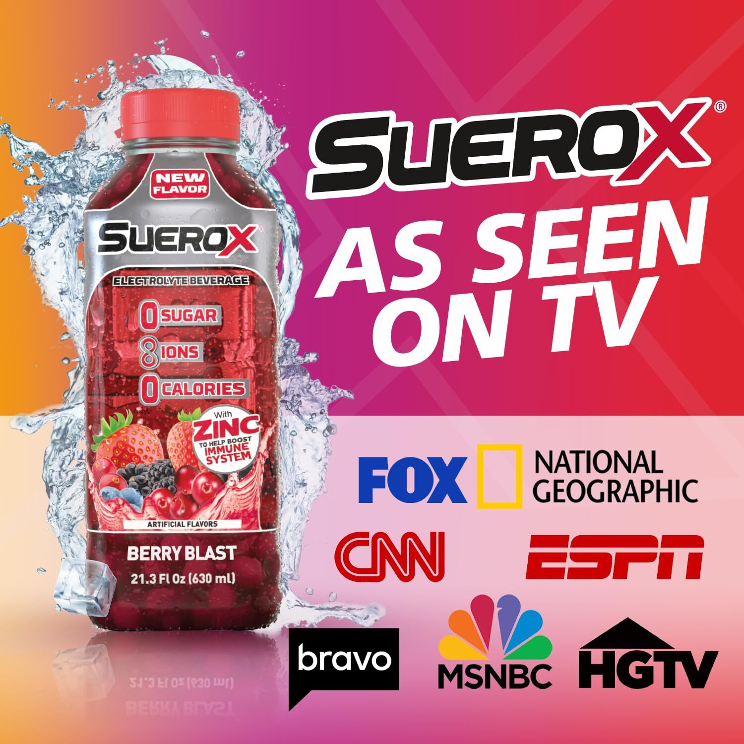 Suerox Zero Sugar Electrolyte Drink For Hydration And Recovery, Unique Blend Of Electrolytes & 8 Ions, Zero Calorie Sports Drink, 21.3 Fl Oz, Berry Blend Pack, 12 Count