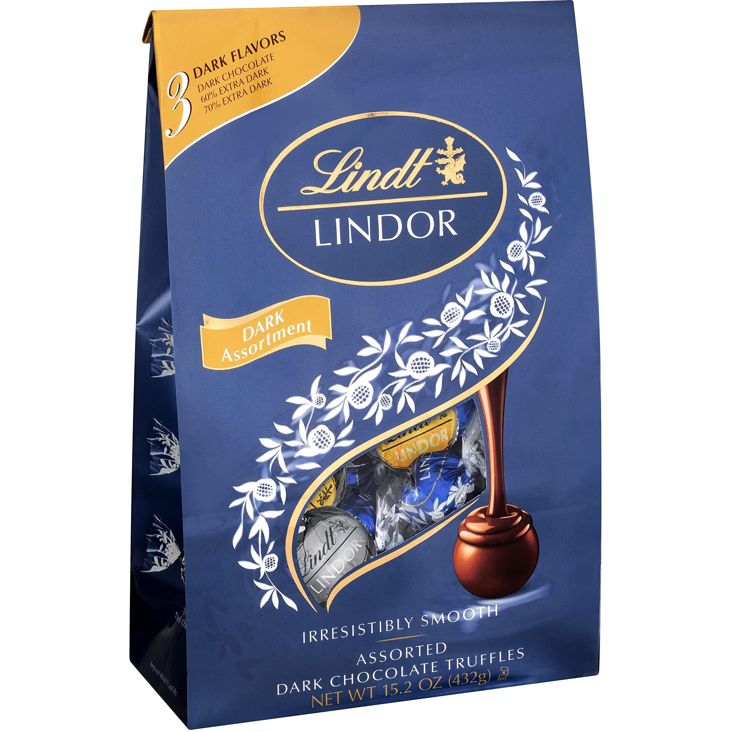 Lindt Lindor Assorted Dark Chocolate Candy Truffles, Assorted Chocolate With Smooth, Melting Truffle Center, 15.2 Oz. Bag