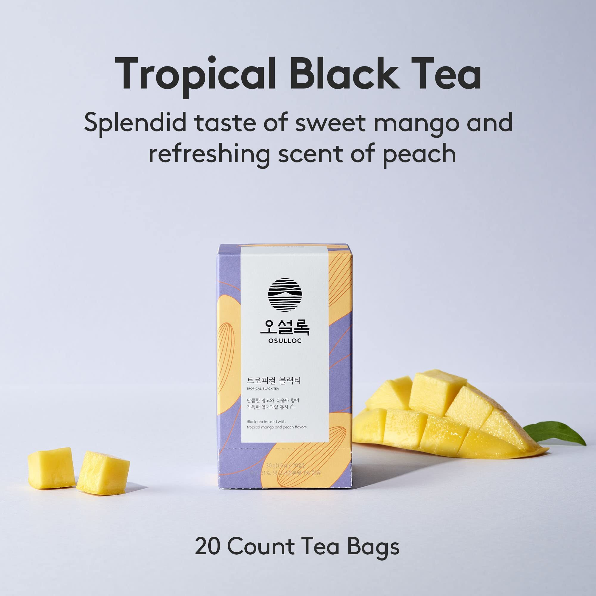 Osulloc Tropical Black Tea (Tropical Mango & Peach Flavor), Fruit Tea Blend, Premium Teabags From Jeju Island, 20 Count, 1.06 Oz, 30G