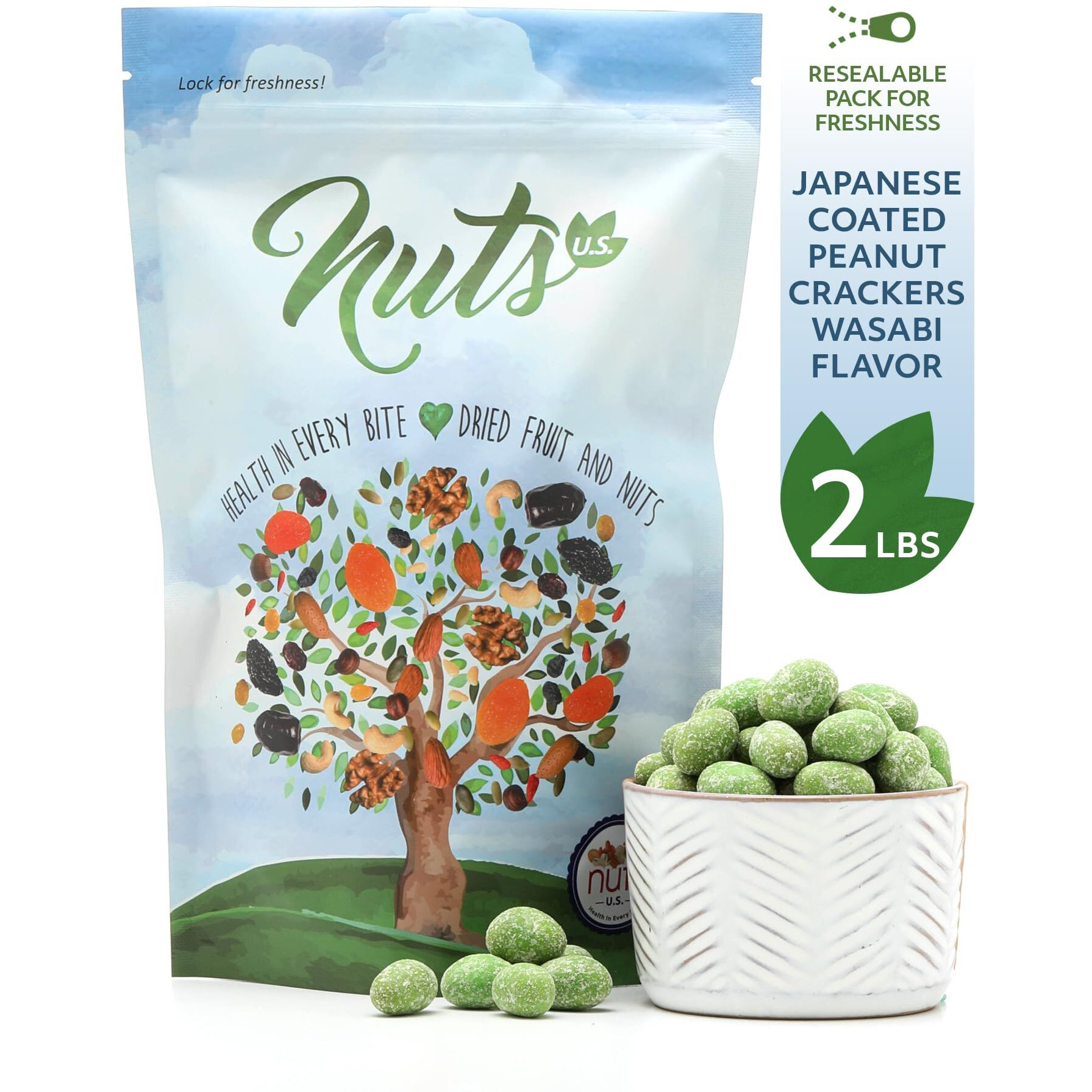 Nuts U.S. - Japanese Coated Peanut Crackers | Wasabi Flavor | No Trans Fat And Non-Gmo | Natural Snacks | Packed In A Resealable Bag (Wasabi, 2 Lbs)