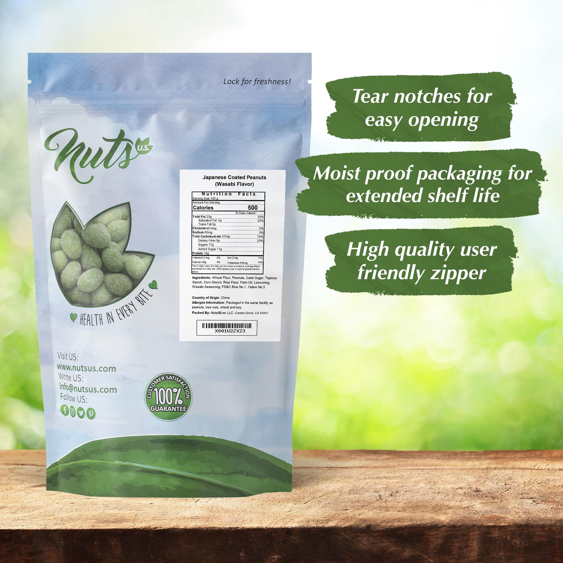 Nuts U.S. - Japanese Coated Peanut Crackers | Wasabi Flavor | No Trans Fat And Non-Gmo | Natural Snacks | Packed In A Resealable Bag (Wasabi, 2 Lbs)