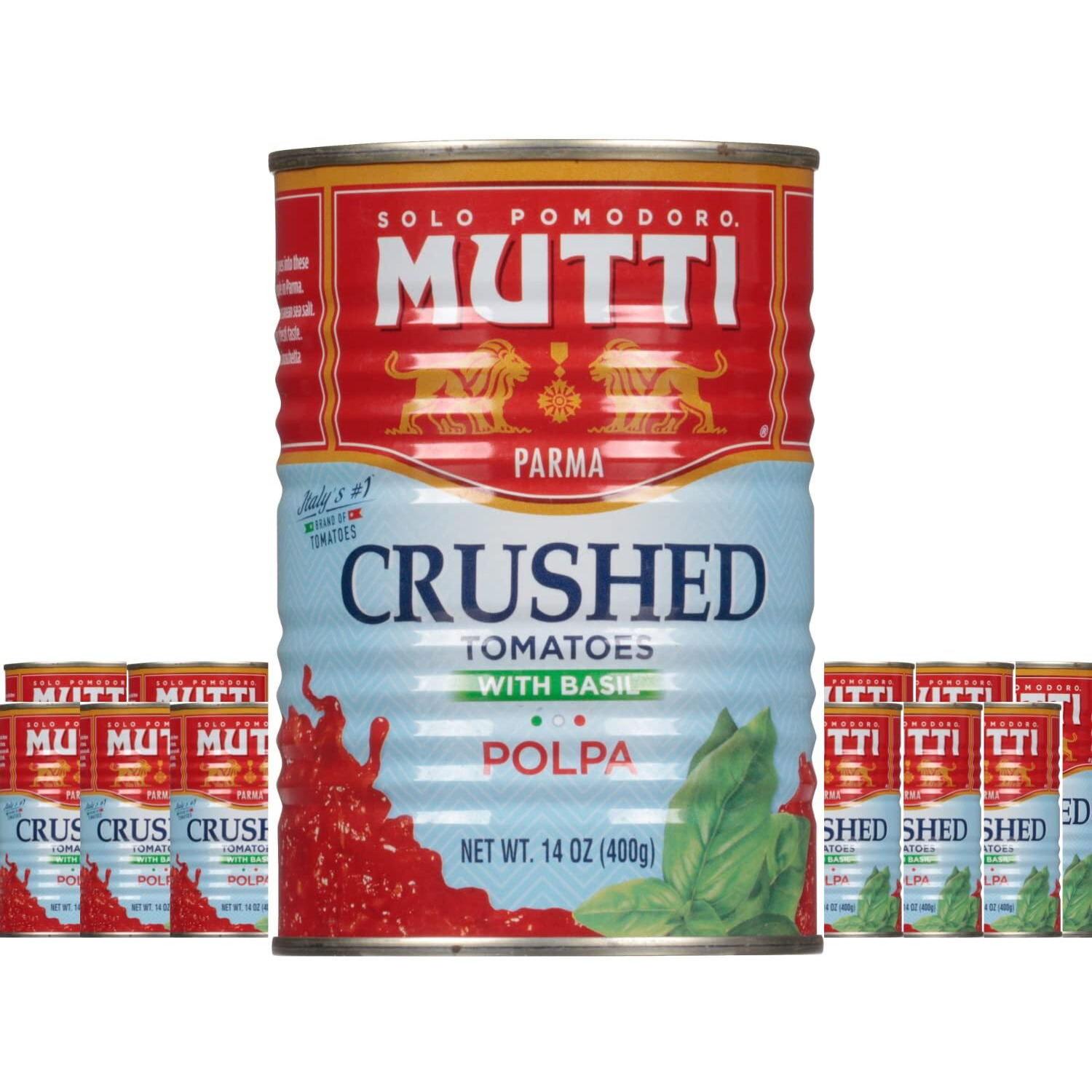 Mutti Finely Chopped / Crushed Tomatoes With Basil (Polpa), 14 Oz. | 12 Pack | Italys 1 Brand Of Tomatoes | Canned Tomatoes For Cooking | Vegan Friendly & Gluten Free | No Additives Or Preservatives