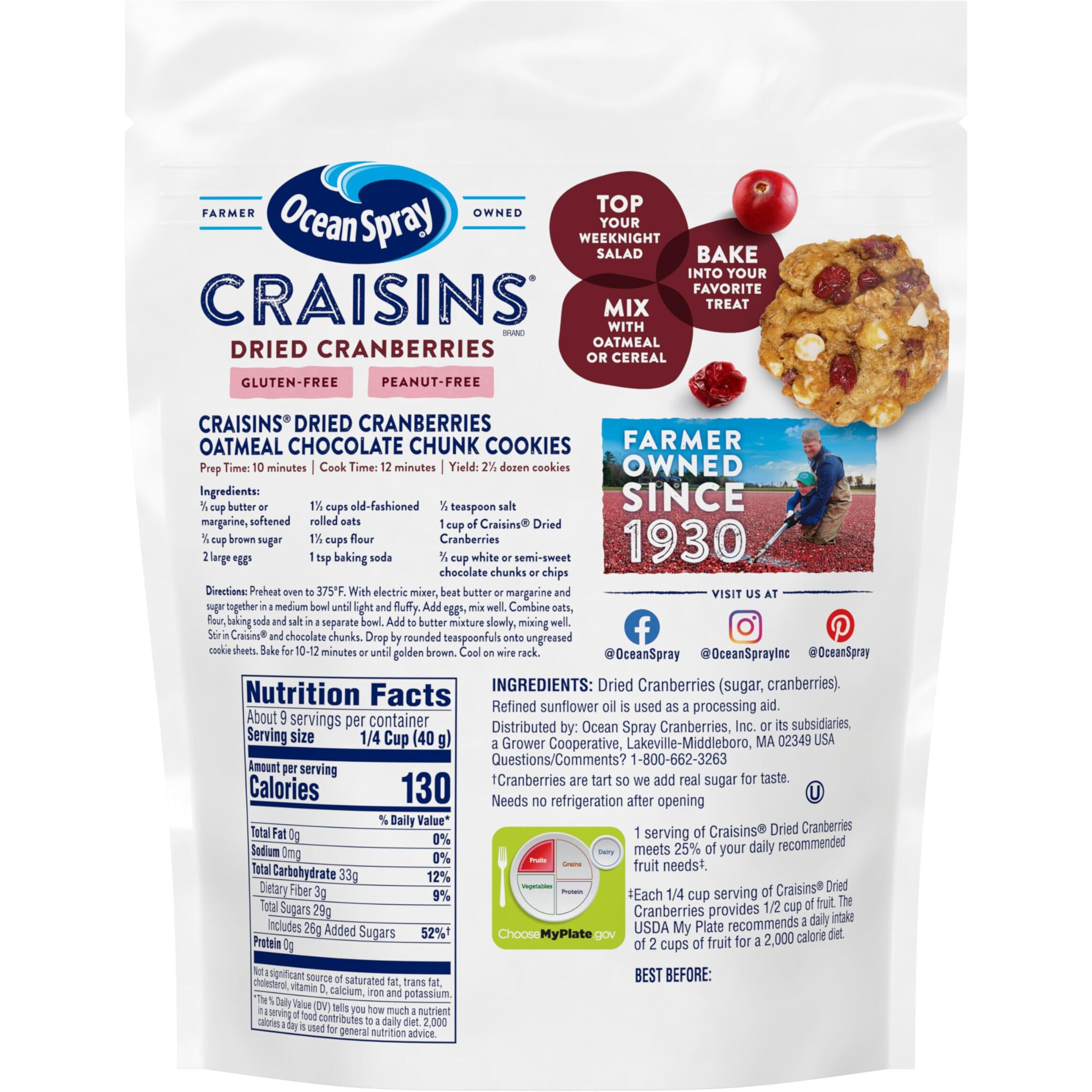 Ocean Spray Craisins Dried Cranberries, Original, 12 Ounce (Pack Of 12)