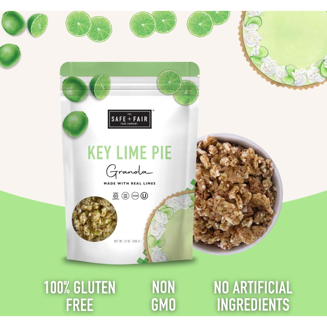Safe + Fair Key Lime Pie Granola - Gluten-Free, Dairy Free And Vegan Breakfast, Snack Or Dessert - Free From Top 9 Allergens, Trans Fat And Artificial Ingredients - Non Gmo, 12Oz, 6 Pack