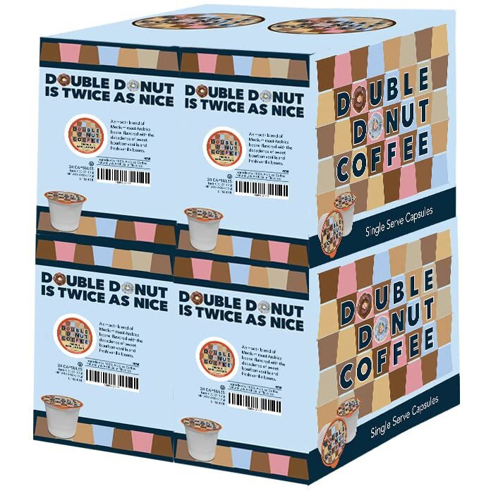 Double Donut Flavored Coffee Pods, Vanilla Bean Coffee, Single Serve Coffee For Keurig K Cups Machines, Medium Roast Coffee, Vanilla Coffee In Recyclable Pods, Hot Or Iced Coffee, 96 Count Value Pack
