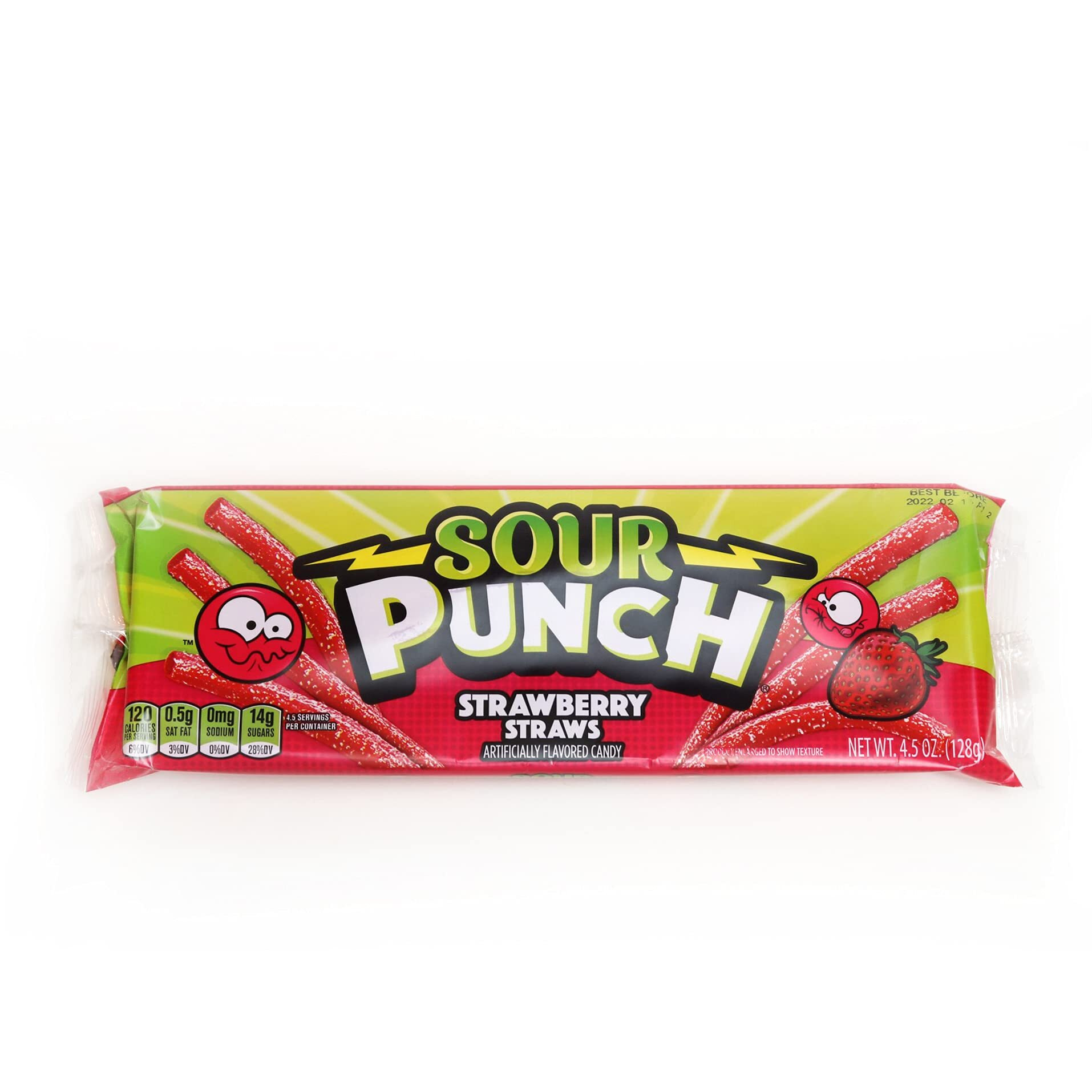 Sour Punch Straws, Sweet & Sour Strawberry Fruit Flavor, Chewy Candy, 4.5Oz Tray (12 Pack)