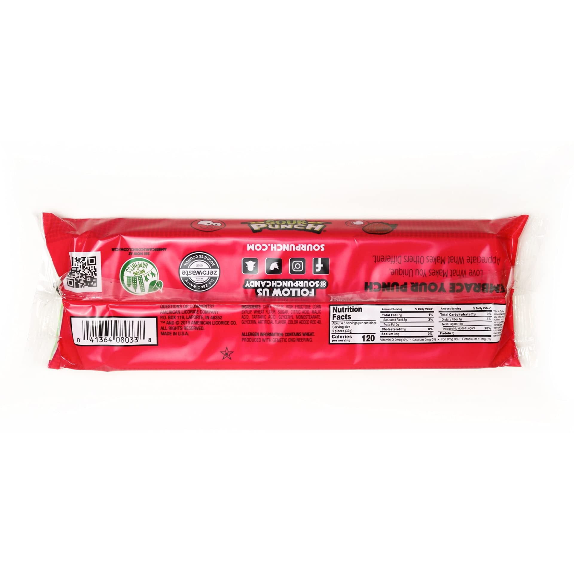 Sour Punch Straws, Sweet & Sour Strawberry Fruit Flavor, Chewy Candy, 4.5Oz Tray (12 Pack)