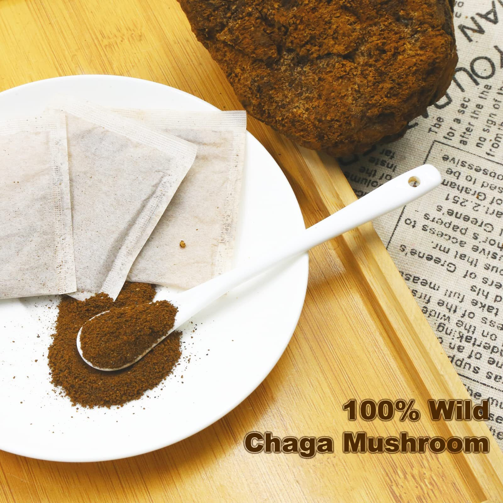 Fullchea - Chaga Tea Bags, 30 Teabags, 2G/Bag - Premium Chaga Mushroom Tea - Non-Gmo - Naturally Caffeine-Free Herbal Tea - Rich In Antioxidants & Aid In Digestion