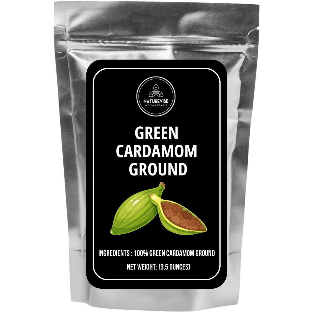 Naturevibe Botanicals Green Cardamom Ground (Elaichi Powder), 3.5 Ounces | Non-Gmo And Gluten Free | Helps Digestion | Indian Spice