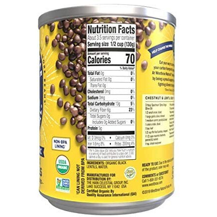Westbrae Natural Organic Black Lentils, No Salt Added, Usda Certified Organic, Gluten Free & Non-Gmo, 15 Ounce (Pack Of 12)
