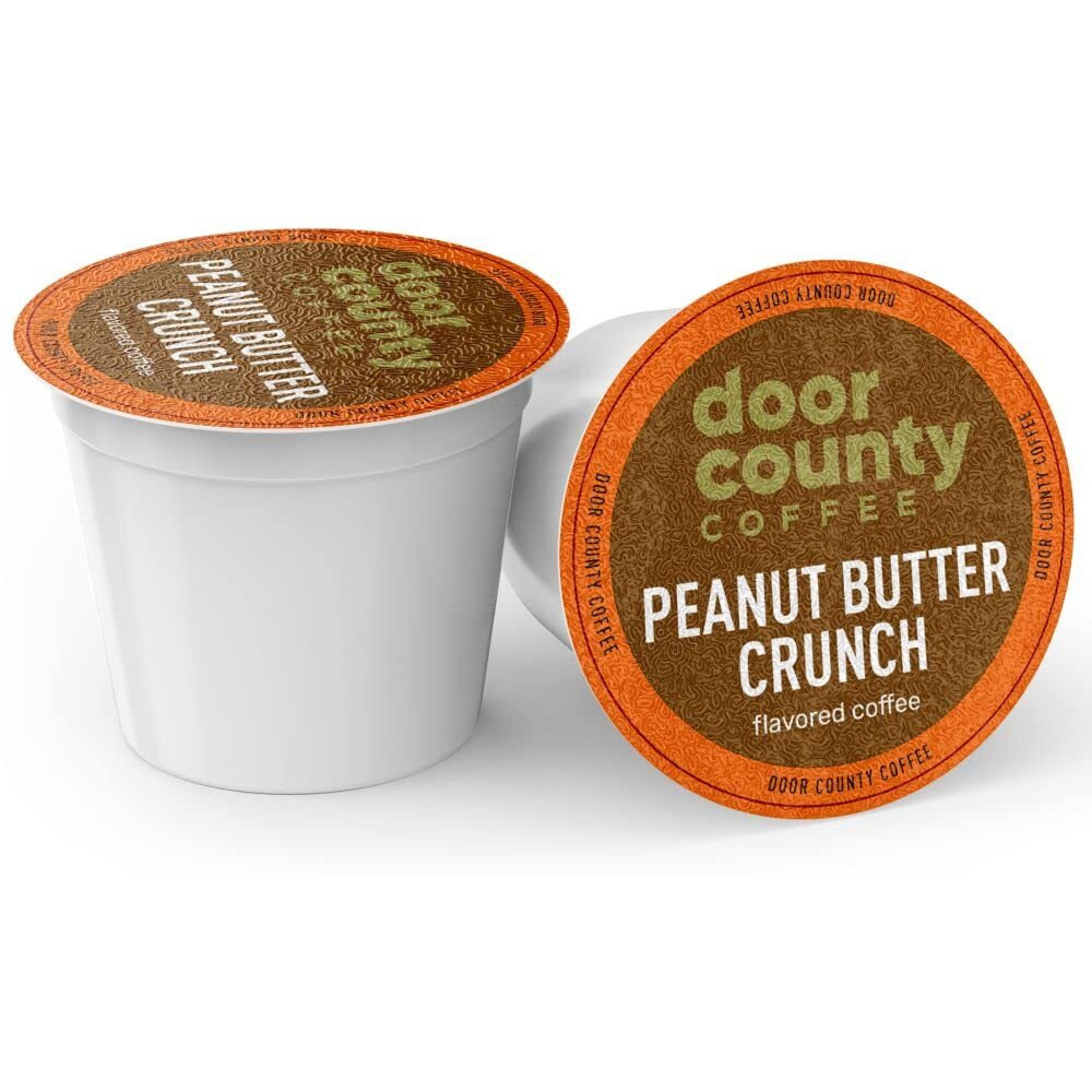 Door County Coffee Peanut Butter Crunch Flavored Coffee Ground | 10 Count Single Serve Cups | Medium Roast | 100% Specialty Arabica Coffee | Flavored Gourmet Coffee | Peanut Butter Flavored Coffee