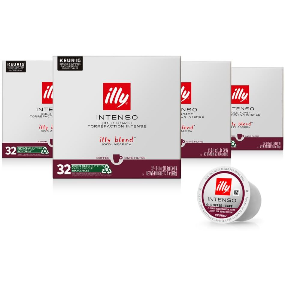 Illy Coffee, Intenso Dark Roast Coffee K-Cups, Made With 100% Arabica Coffee, Intense & Robust Flavor, All-Natural, No Preservatives, Coffee Pods For Keurig Coffee Machines,128 K-Cup Pods