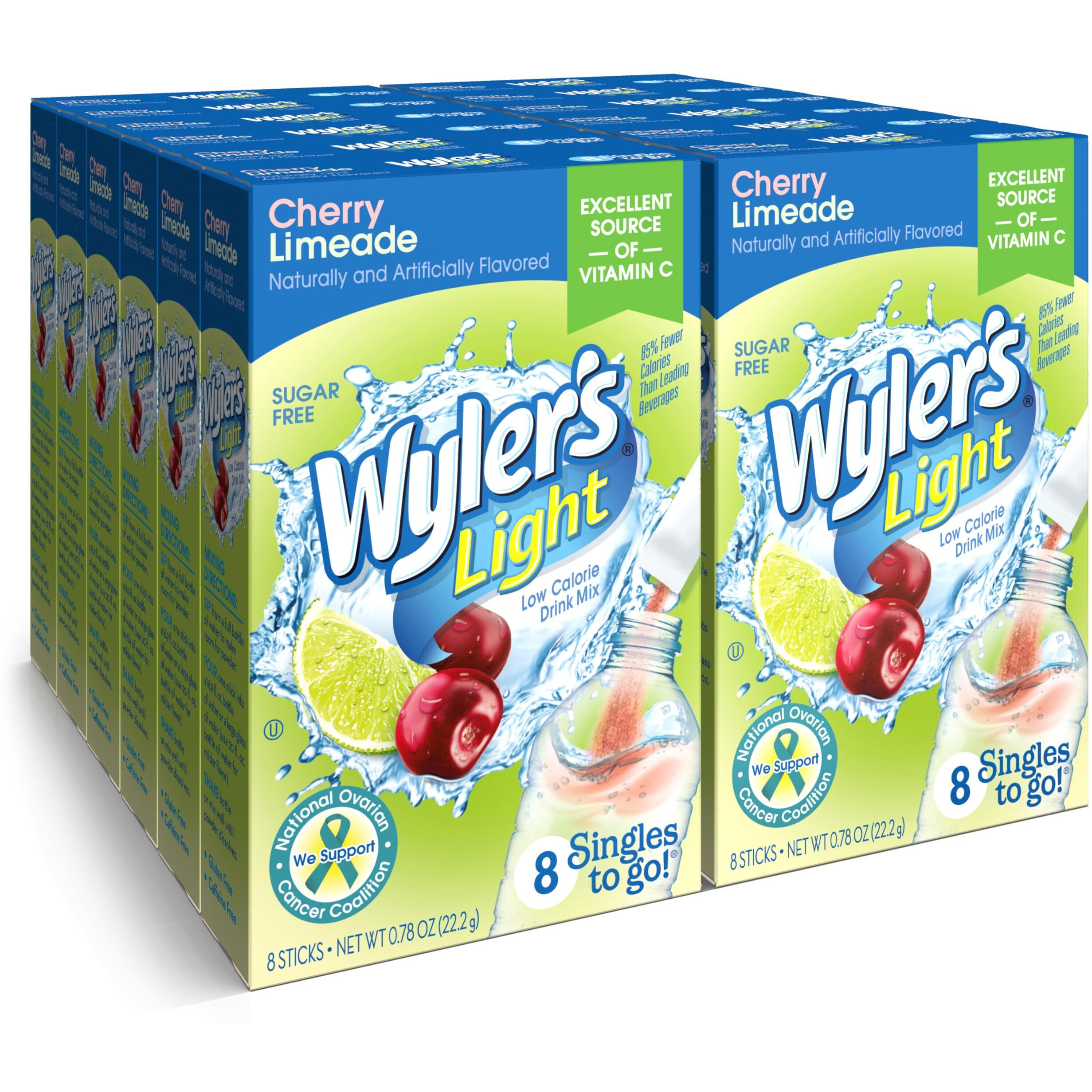 Wyler's Light Cherry Limeade Singles To Go Drink Mix Cherry Limeade, 8 Count (Pack Of 12)