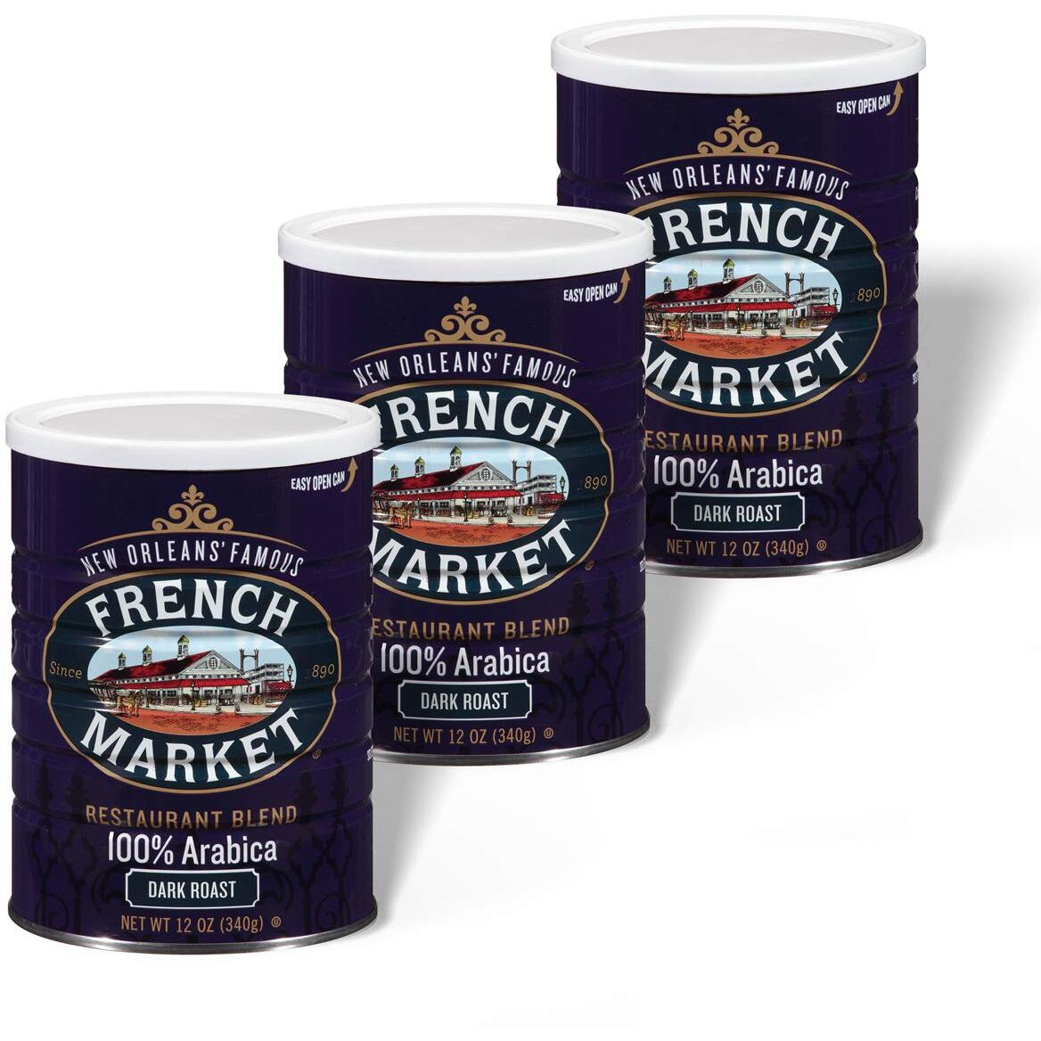 French Market Coffee & Chicory Restaurant Blend Dark Roast Ground Coffee, 12Oz Can (Pack Of 3)