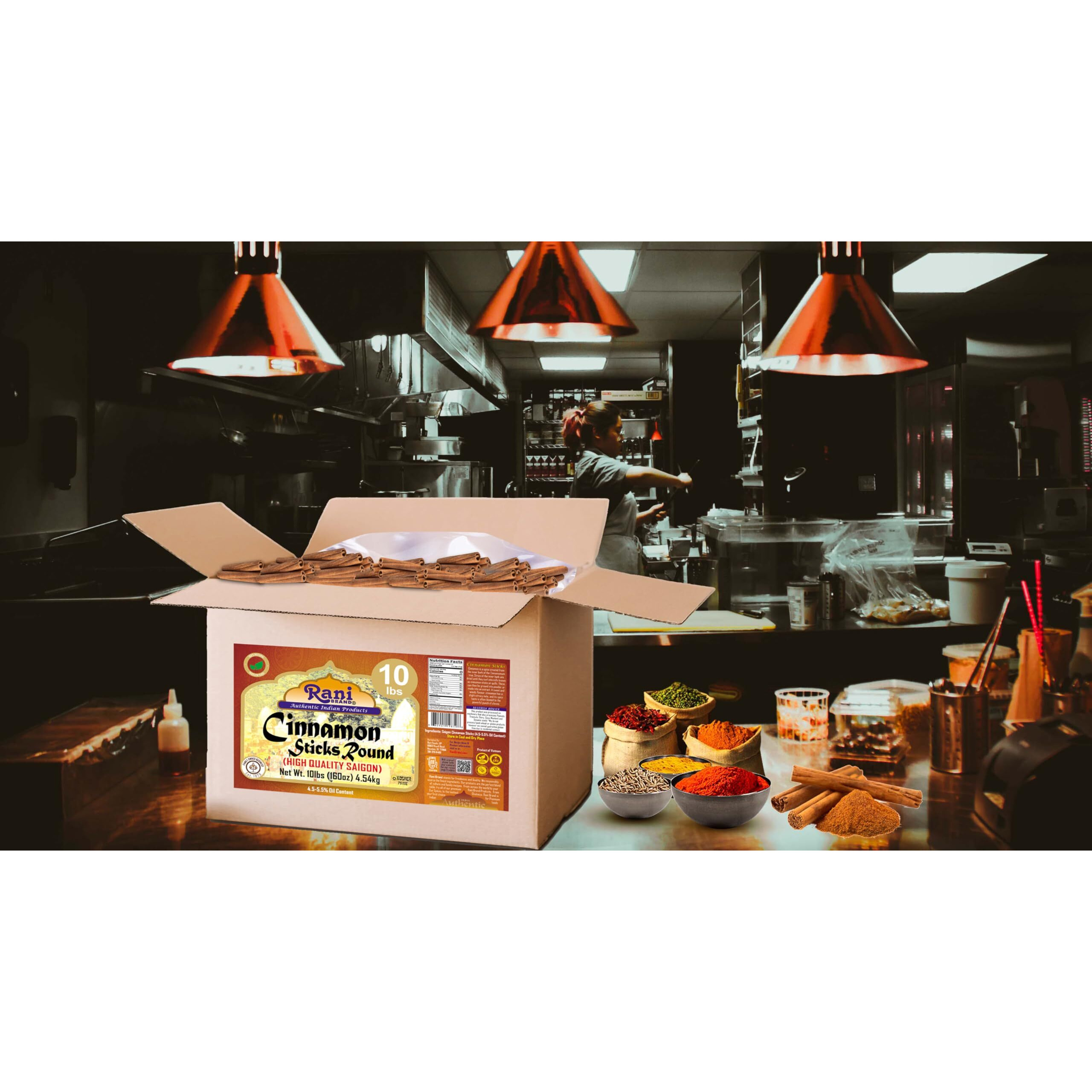 Rani Cinnamon Sticks 160Oz (10Lbs) 4.54Kg Bulk Box - 875-1000 Sticks - Strong Aroma, Perfect For Baking, Cooking & Beverages | 3+ Inches Length - Cassia Saigon Cinnamon From Vietnam | Kosher
