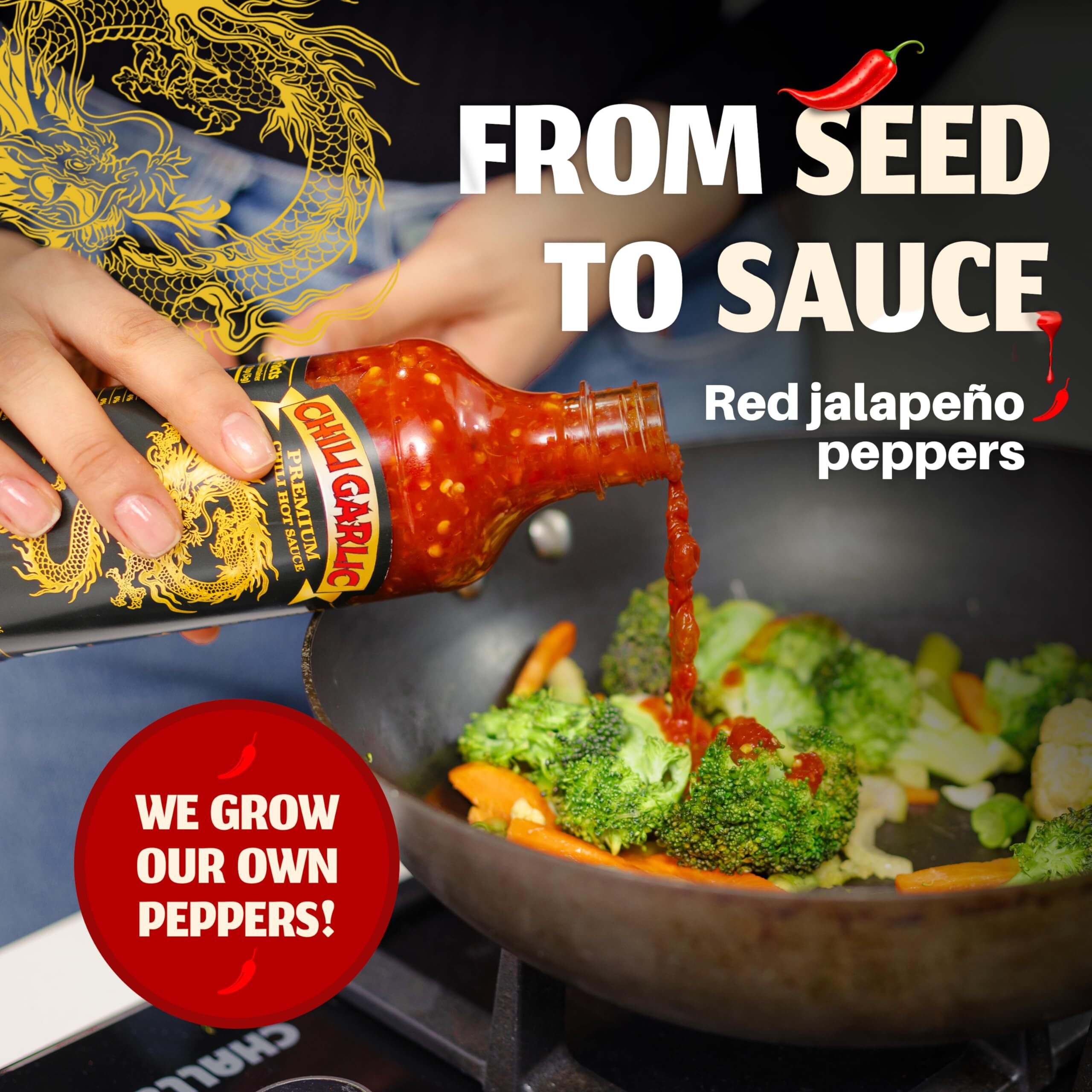 Underwood Ranches Limited Edition Dragon Chili Garlic Sauce - Hot Sauce, Perfect For Spicing Up Any Dish - Made From Red Jalapeno Peppers That Started The Sriracha Movement, 18 Oz - 2 Pack