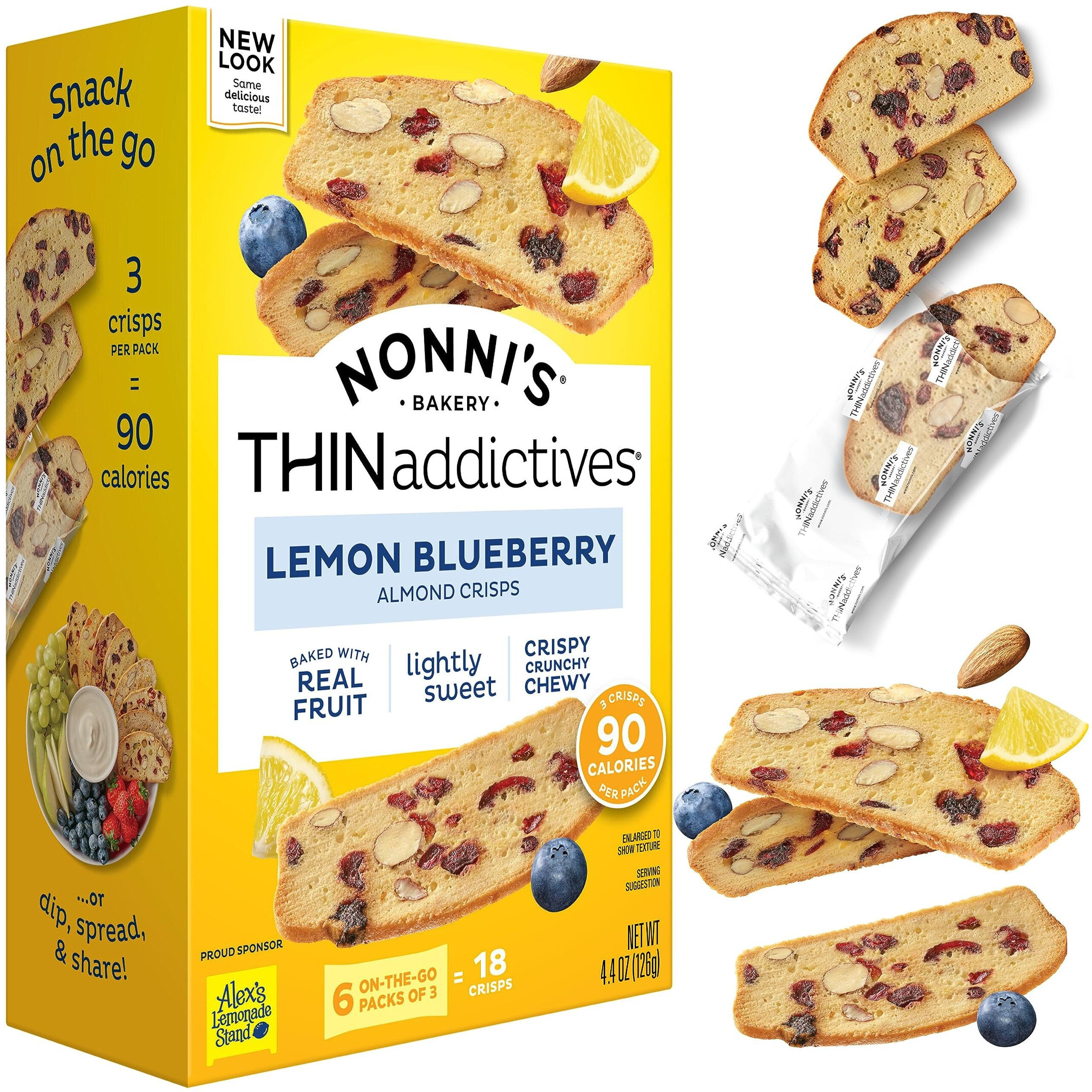 Nonni's Thinaddictives Almond Thin Cookies - Lemon Blueberry Biscotti Italian Cookie Thin - Almond Cookie - Sweet Crunchy & Chewy - Biscotti Individually Wrapped Cookie - Kosher Coffee Cookie - 4.4 Oz