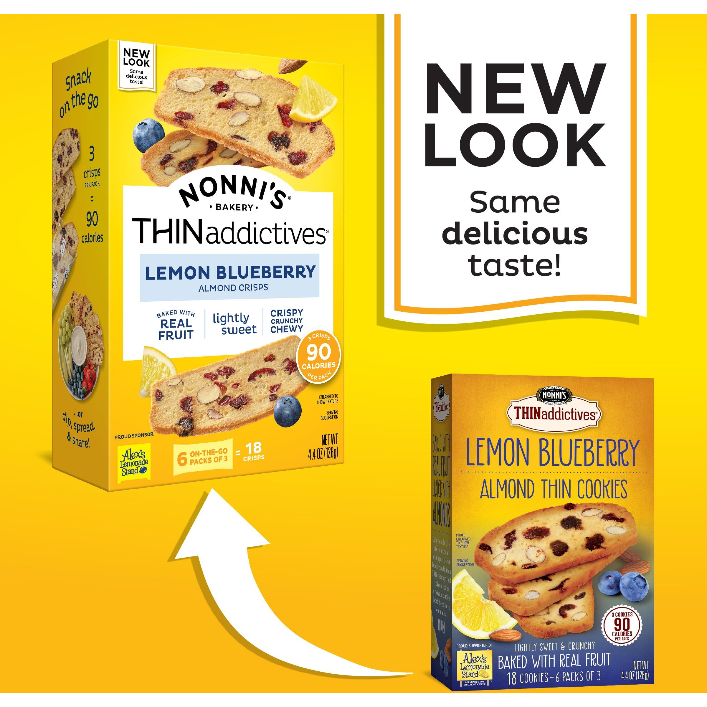 Nonni's Thinaddictives Almond Thin Cookies - Lemon Blueberry Biscotti Italian Cookie Thin - Almond Cookie - Sweet Crunchy & Chewy - Biscotti Individually Wrapped Cookie - Kosher Coffee Cookie - 4.4 Oz