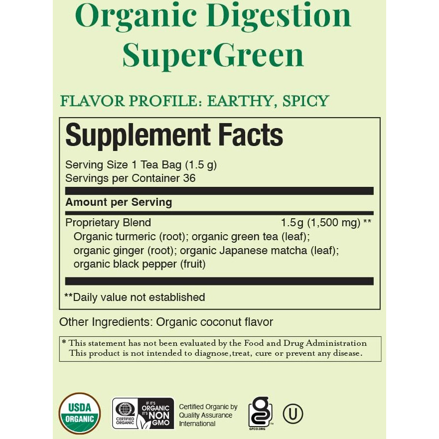 The Republic Of Tea - Organic Digestion Supergreen Tea Tin, 36 Tea Bags, Naturally Caffeinated Japanese Matcha And Green Tea