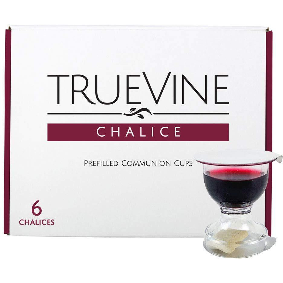 Truevine Chalice Communion Cups And Wafer Set - Prefilled Cups W/Fresh Unleavened Bread & Grape Juice - Carefully Packaged & Easy To Open Elements For Your Church Services, Fits In Trays (6 Count)