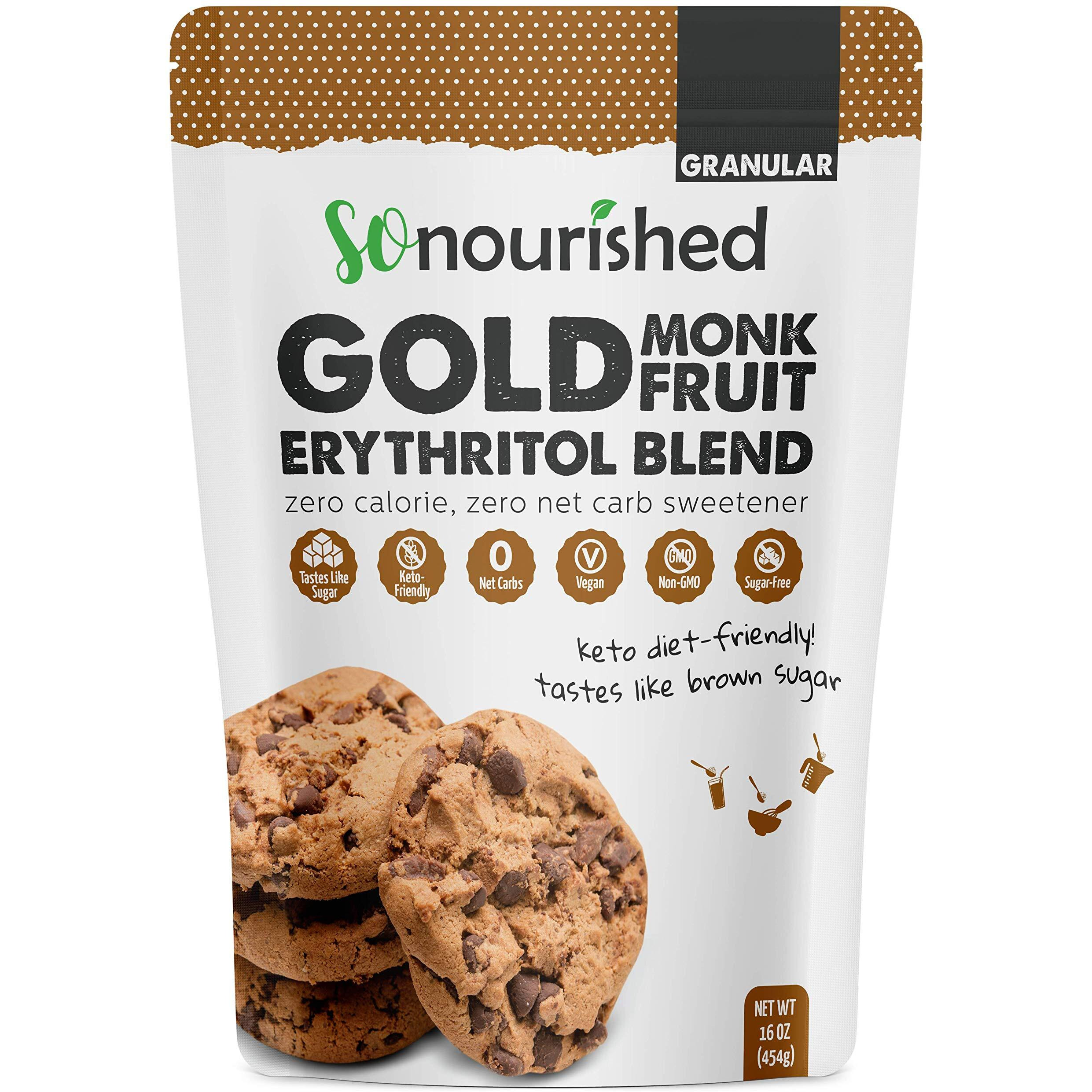 Gold - Brown Sugar Alternative Substitute 11 Sugar Replacement - Monk Fruit Erythritol Sweetener For Low Carb Dieters And Diabetics - No Calorie Sweetener, Non-Gmo (1 Pound)